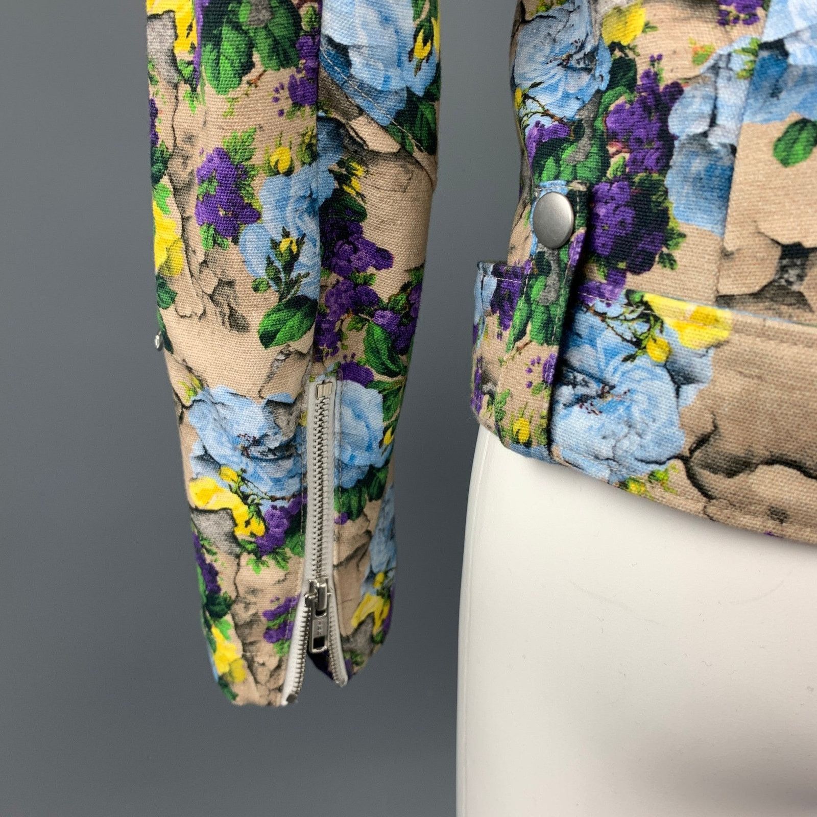 MSGM MSGM Size 4 Khaki & Purple Floral Cotton Biker Jacket Size S / US 4 / IT 40 - 5 Thumbnail