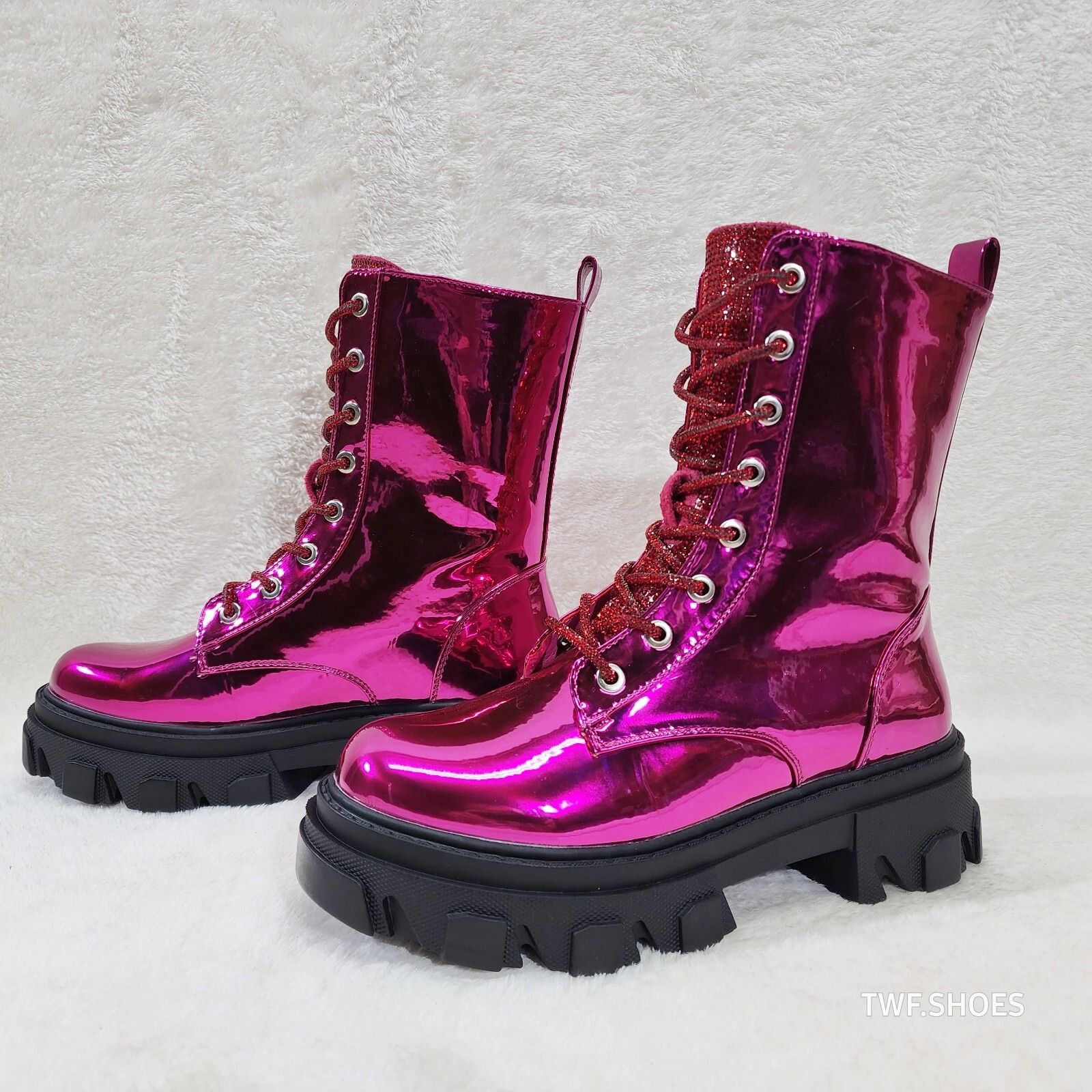 Other Rowan Metallic Pink Combat Ankle Boots Iridescent Rhinestone Size US 6 / IT 36 - 1 Thumbnail