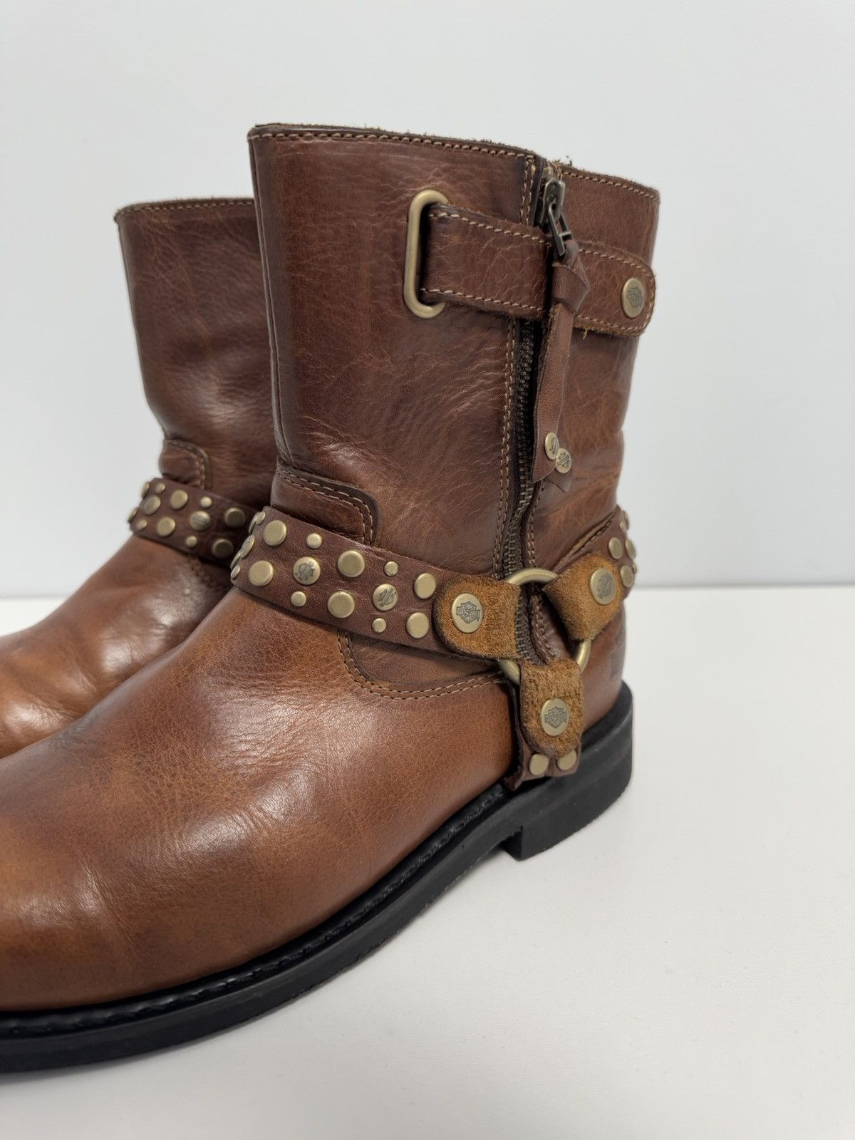 Harley Davidson × Vintage HARLEY DAVIDSON VADA Biker Boots Ankle Leather Bootie EUR-40 Size US 10 / IT 40 - 2 Thumbnail