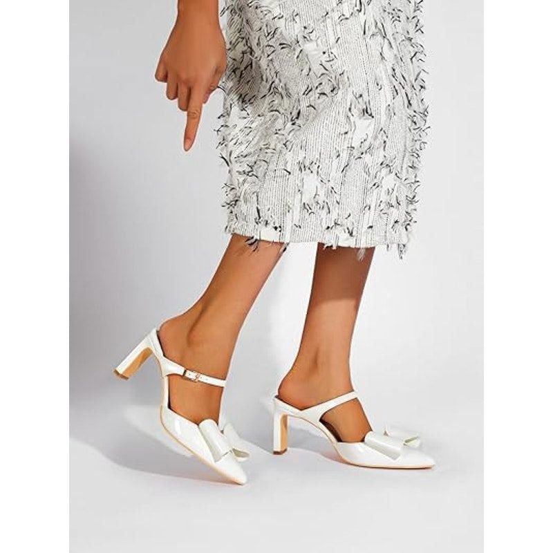Other Geluboao Women's 7.5 White Faux Leather Bow Pump Heels Size US 7.5 / IT 37.5 - 5 Thumbnail