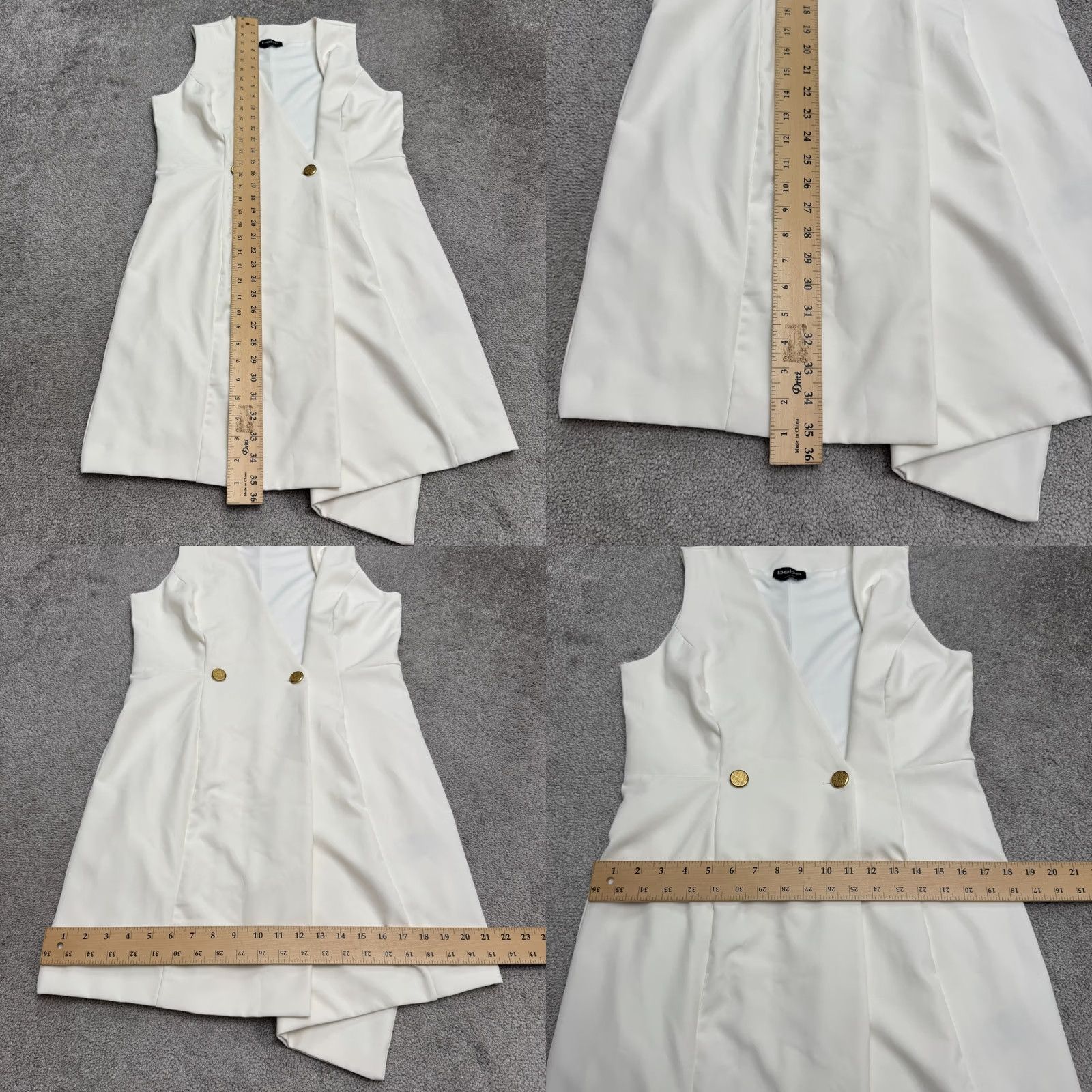 Bebe BeBe Mini Dress Womens Small Ivory Gold Button Asymmetrical Vest Sleeveless Size S / US 4 / IT 40 - 9 Thumbnail