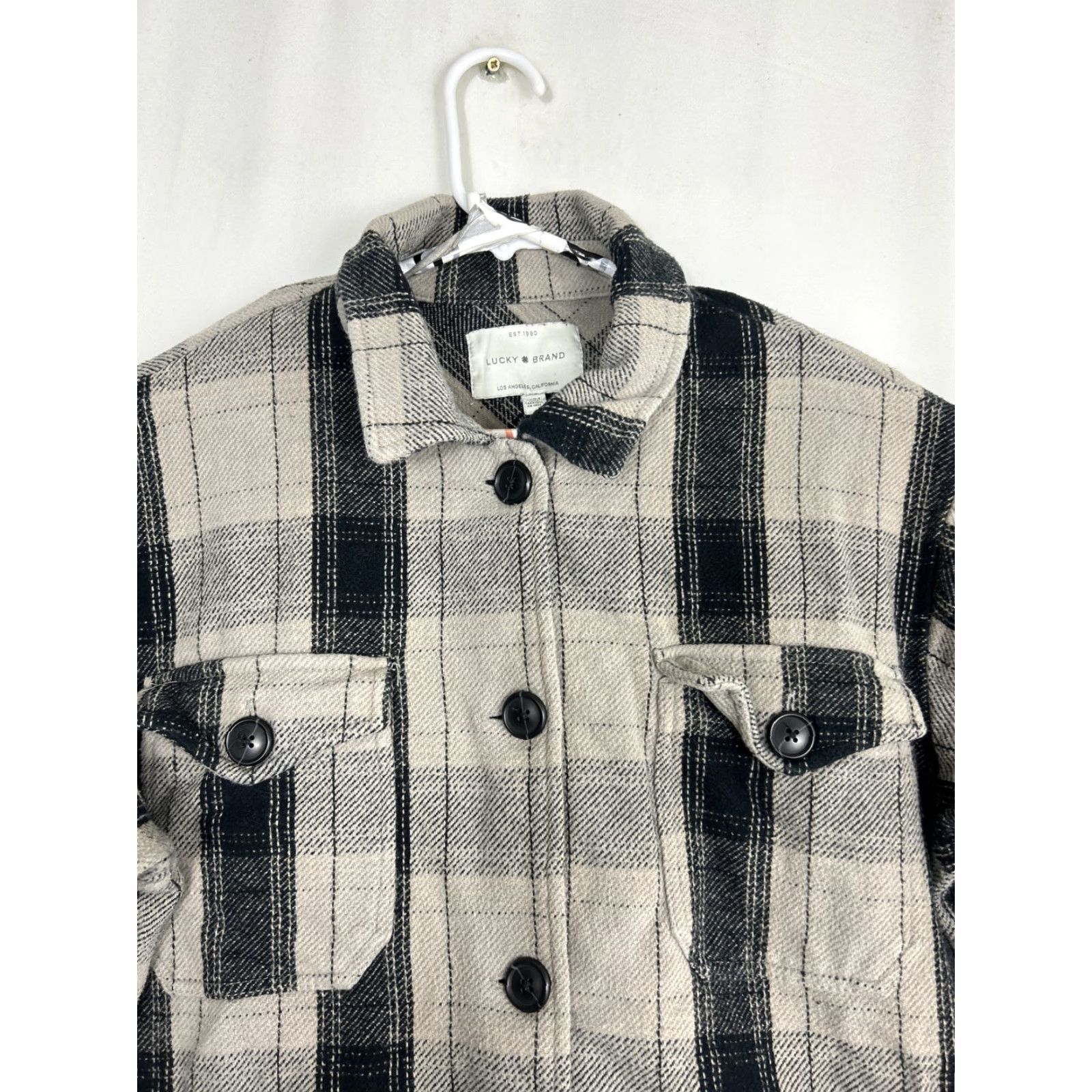 Lucky Brand Lucky Brand Women's Shirt Jacket Oversized Flannel Plaid Black Gray 100% Cotton Collared Button-Up Pockets Relaxed Size M - Gray - Vintage: No Size M / US 6-8 / IT 42-44 - 3 Thumbnail