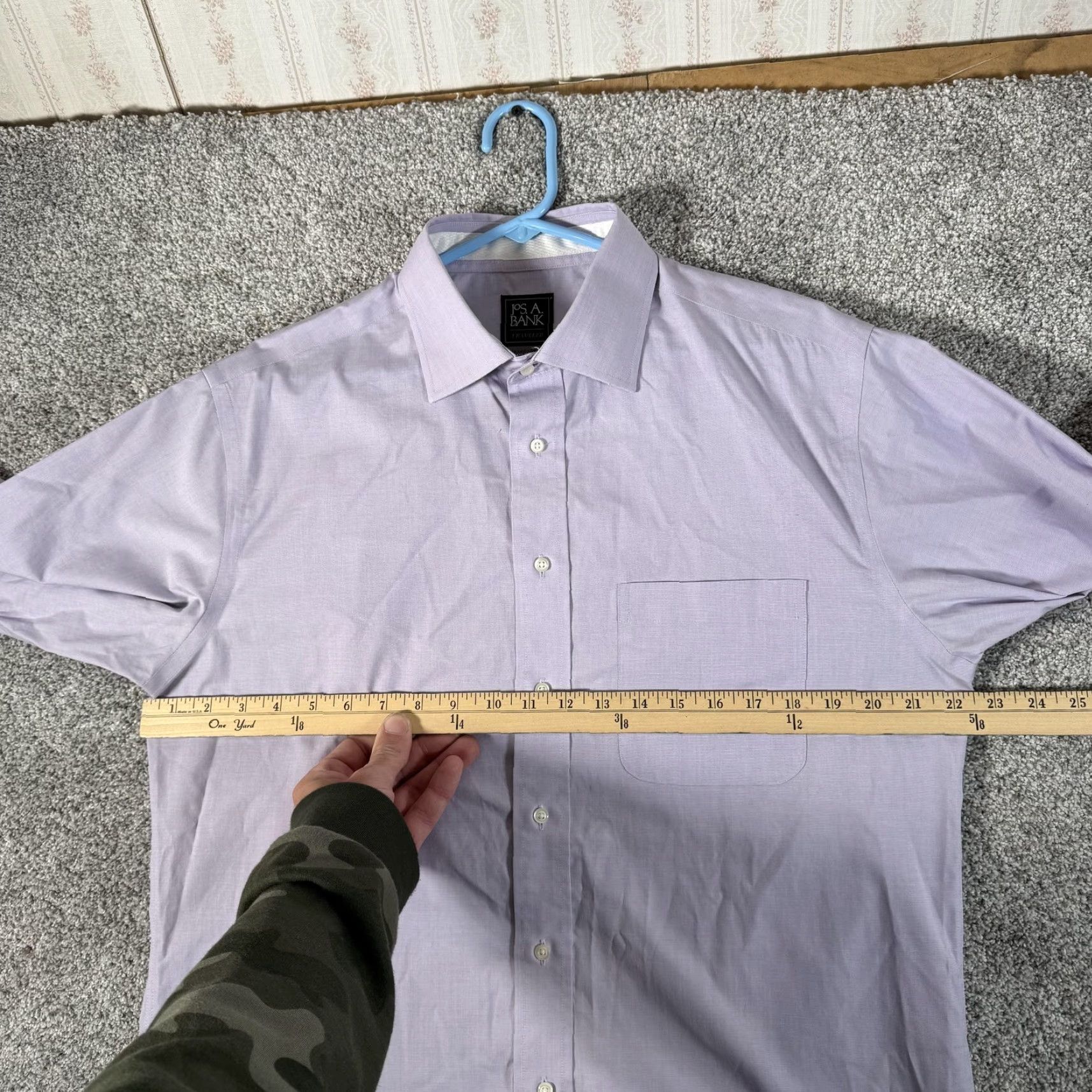 Jos. A. Bank VINTAGE Jos. A. Bank Traveler TravelTech Dress Shirt Mens 16.5-35 Lavender Slim Stretch Shirt Mens 16.5 Slim Long Sleeve Purple TravelTech Size 46R - 3 Thumbnail