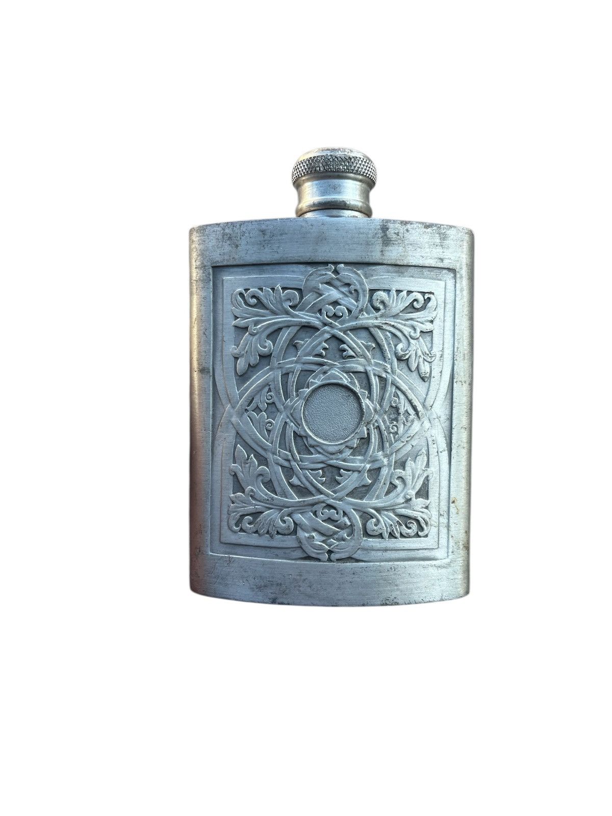 Japanese Brand Vintage Tumasek Pewter 97% Hip Flask Floral Relief Design Size ONE SIZE - 1 Thumbnail