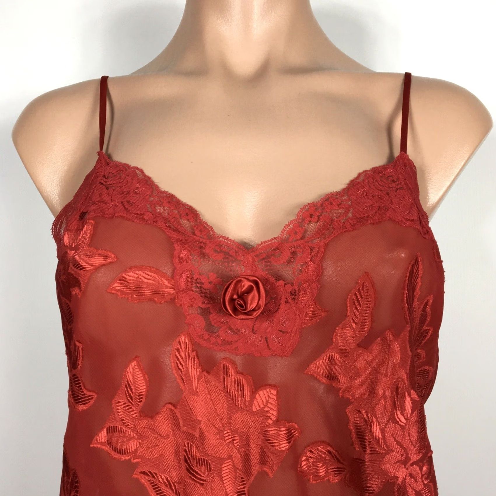Vintage VTG 90s y2k Honors Intimates Floral Roses Sheer Lace Sexy Chemise Lingerie Gown Red Size S Womens Size ONE SIZE - 3 Thumbnail