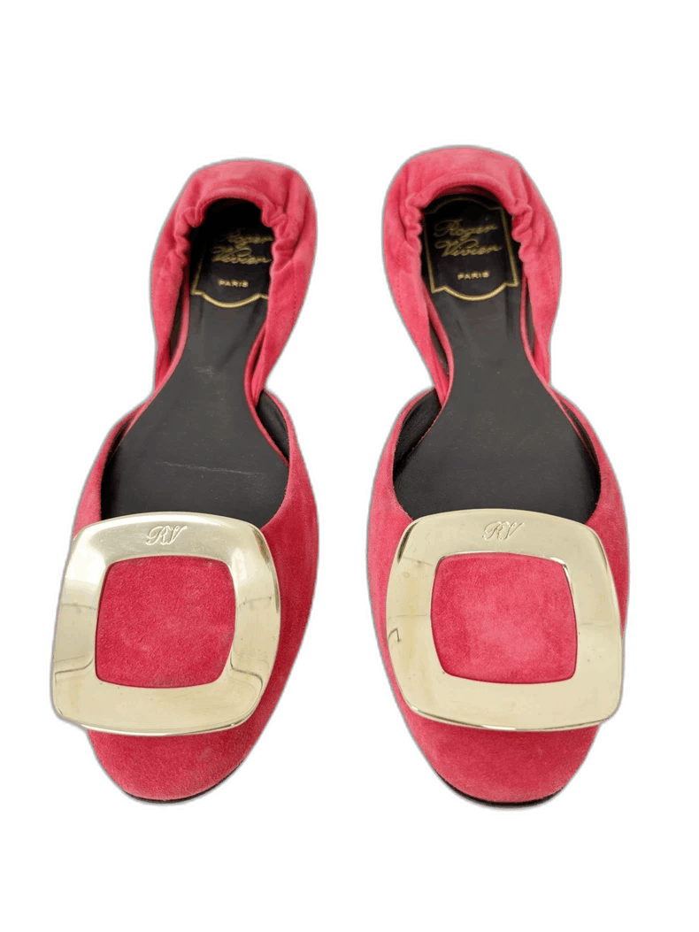 Jimmy Choo Roger Vivier Red Flats with Silver Buckle Size US 8 / IT 38 - 1 Thumbnail