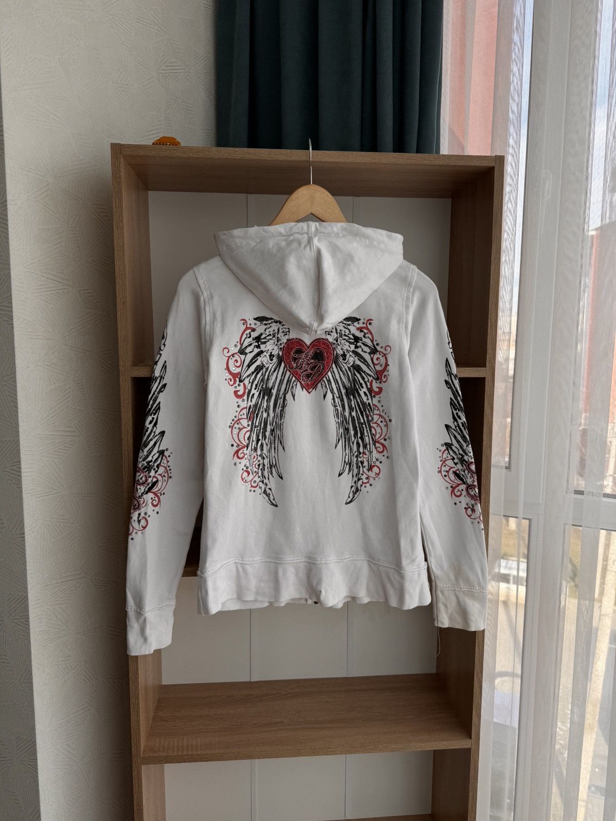 Ed Hardy × Harley Davidson × Vintage Vintage Harley Davidson Rhinestone Tattoo Logos White Hoodie Size S / US 4 / IT 40 - 7 Thumbnail