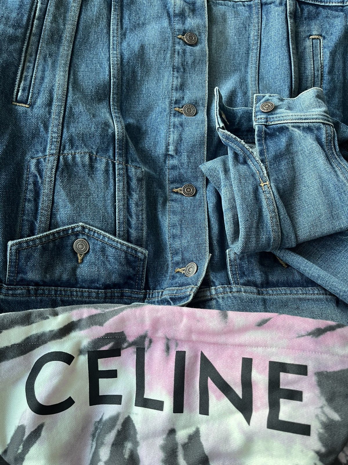 Celine × Hedi Slimane Super Runway Brand New Celine Hedi Slimane Denim Logo Jacket Size US L / EU 52-54 / 3 - 3 Thumbnail
