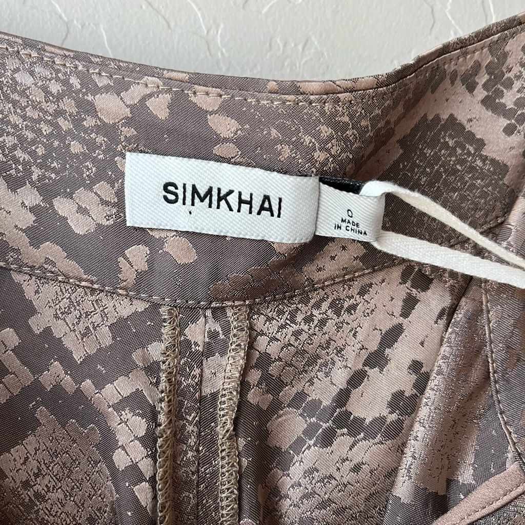 NEW SIMKHAI Trouser Pants Snakeskin Wide Leg Brown Python Pr