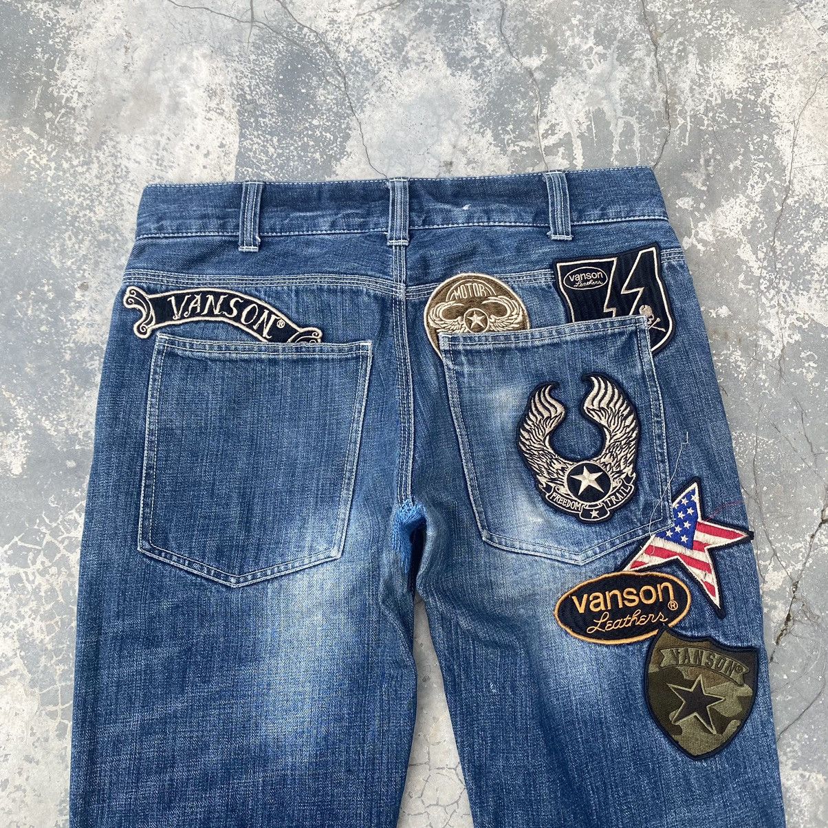 Vanson Leathers VANSON LEATHERS Distressed Patches Jeans Size US 31 - 3 Thumbnail