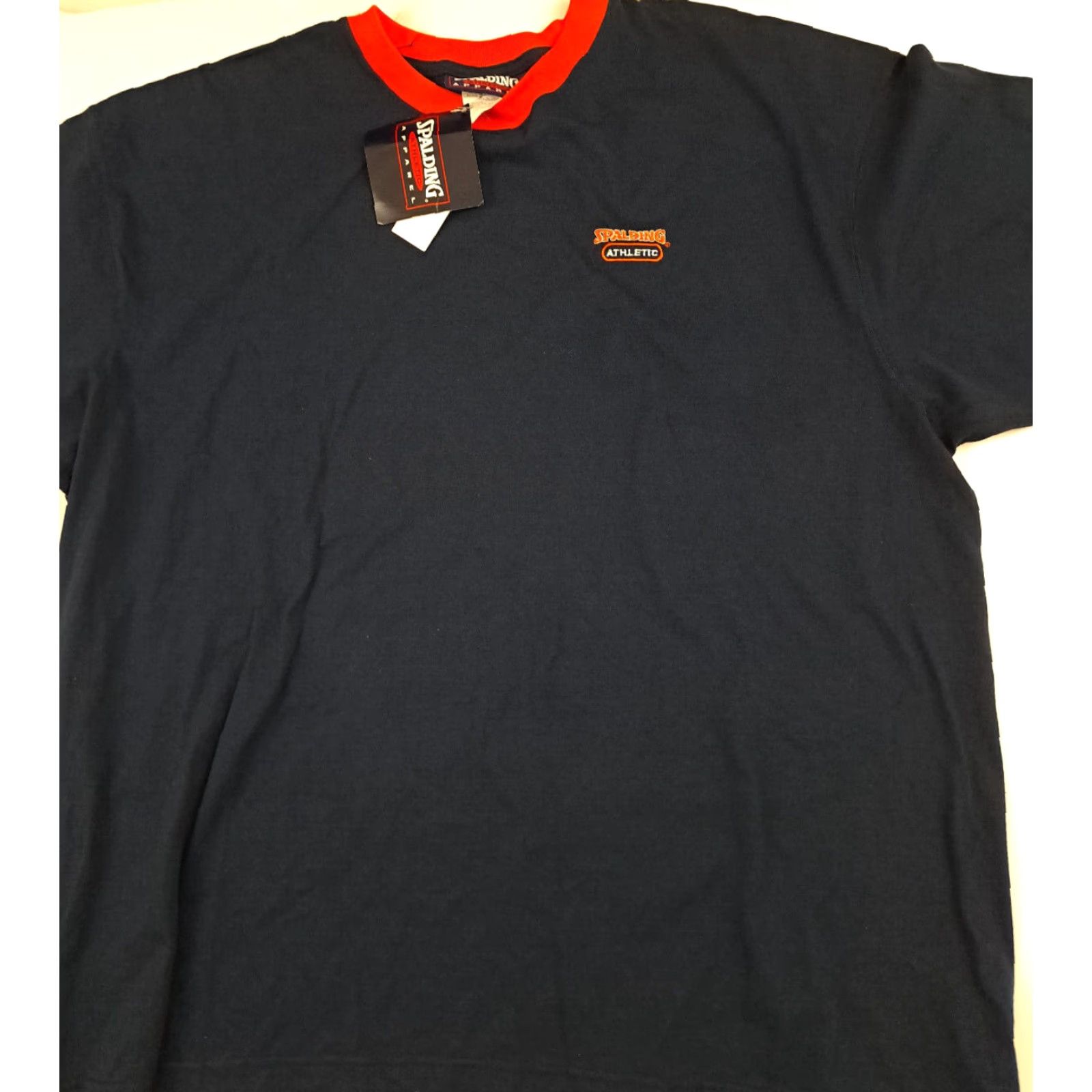Spalding VINTAGE Spalding Athletic Sports Shirt Navy Orange Trim 2XL NWT Mens Short Sleeve T-Shirt - Orange, Navy, Solid, Athletic Fit Size US XXL / EU 58 / 5 - 3 Thumbnail