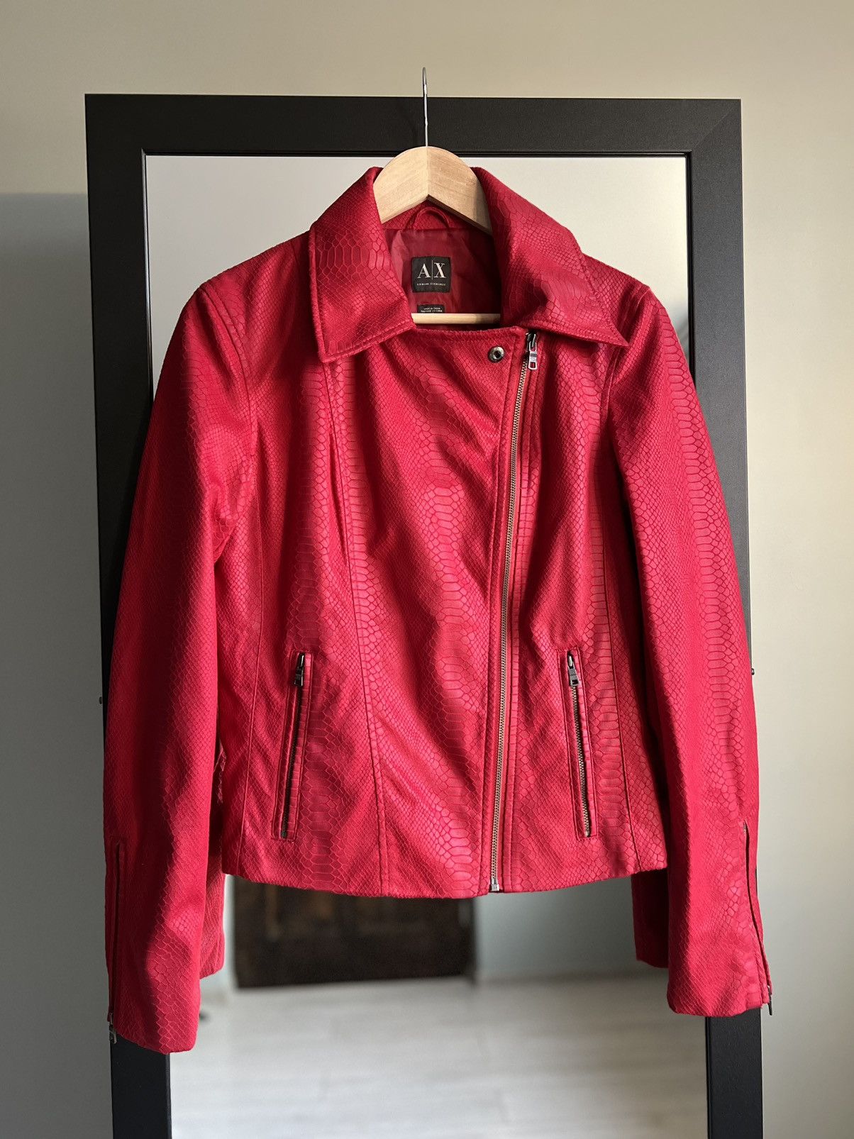 Armani Exchange Armani Exchange Faux Leather Avant Garde Red Jacket Size L / US 10 / IT 46 - 1 Thumbnail