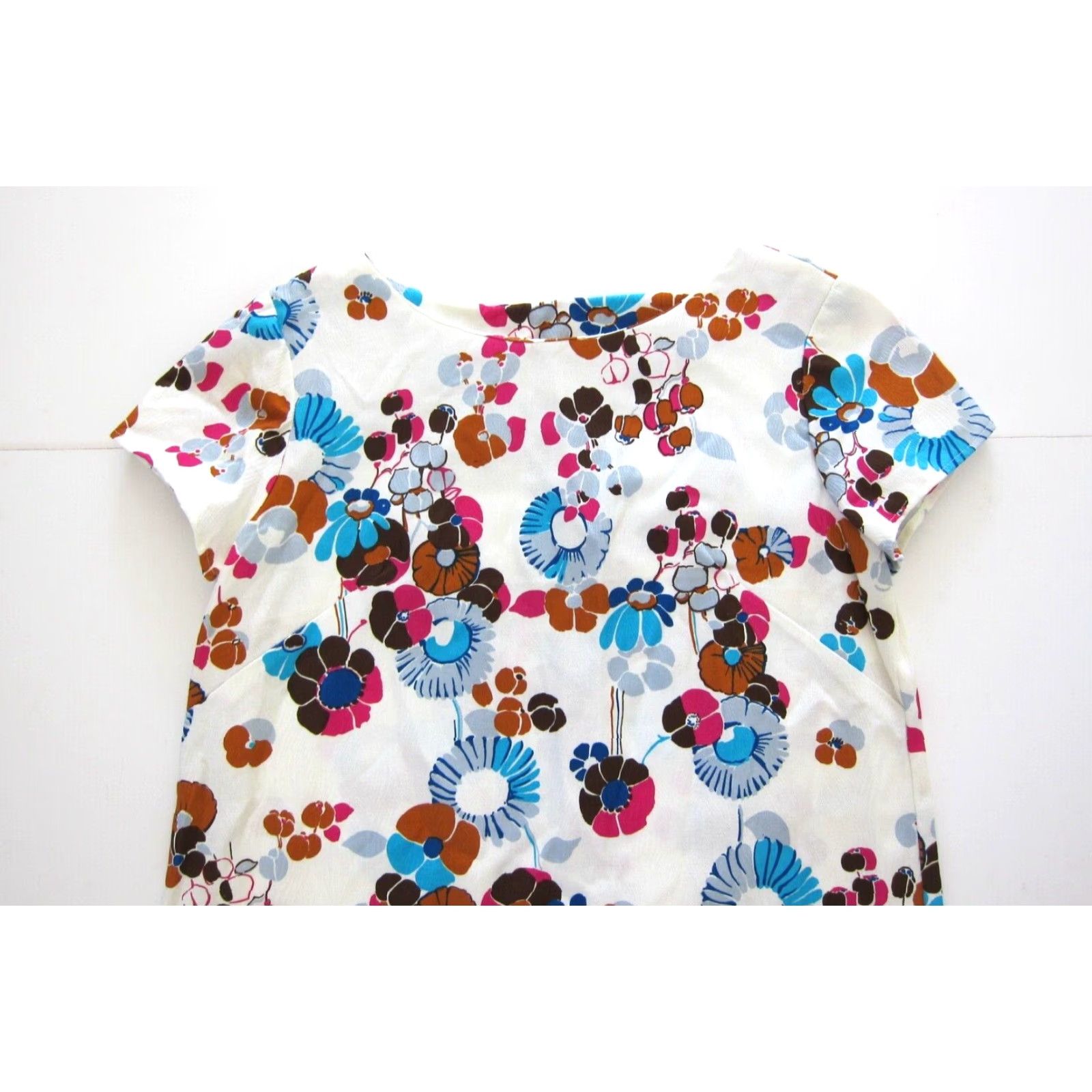 Pinko VINTAGE Handmade White Pink Blue Floral Short Sleeve Sheath Shift Tunic Dress L Size 36" / US 14 / IT 50 - 3 Thumbnail