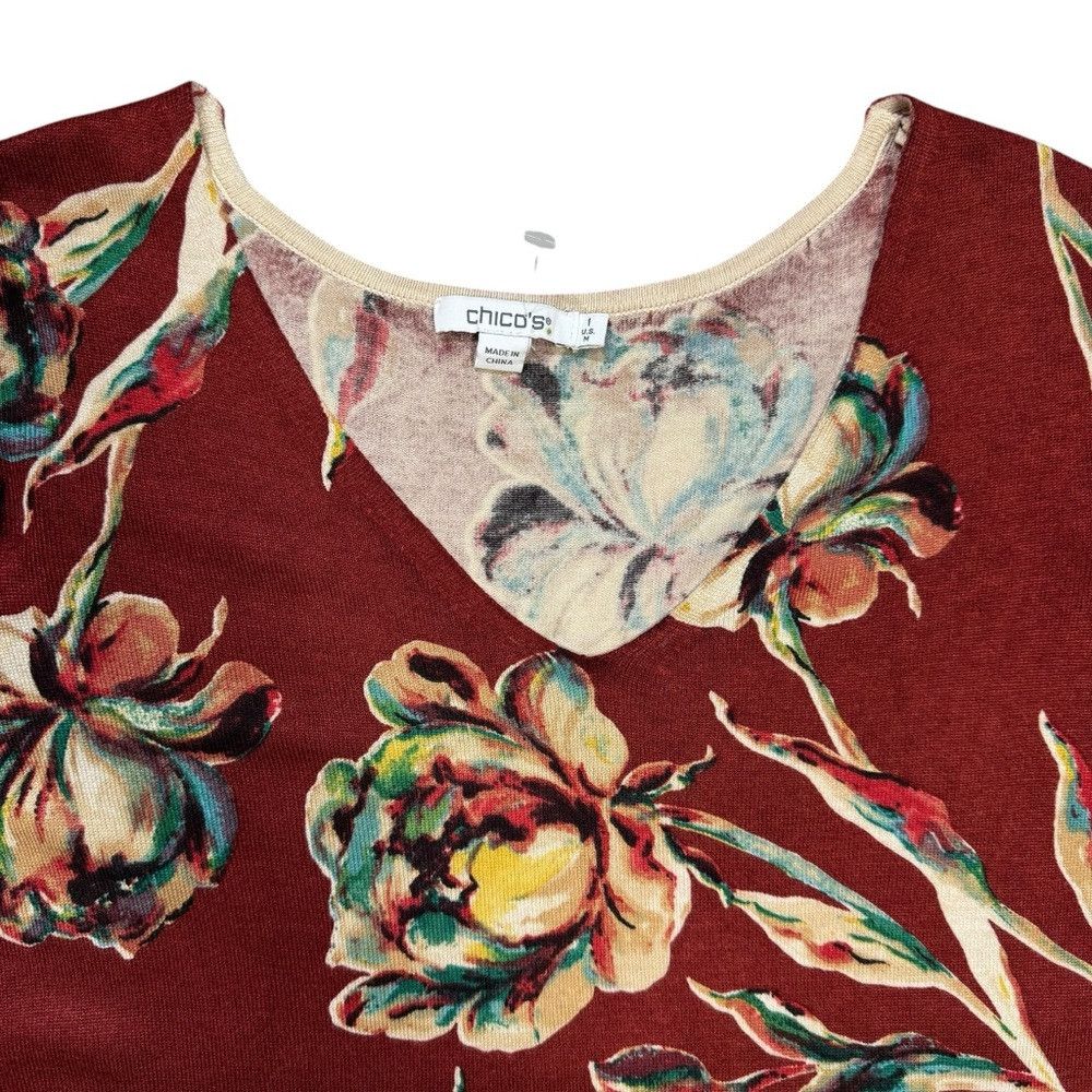 Chicos New Chico's Spun Rayon Floral V-Neck Sweater Size 1 US M Size M / US 6-8 / IT 42-44 - 6 Thumbnail