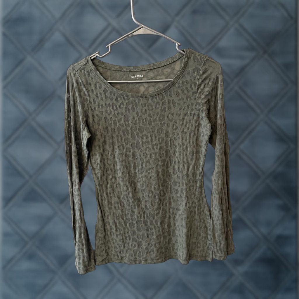 Express VINTAGE Express Women’s Shirt Adult Small Green Animal Print Long Sleeve Sheer Top MPN T-3 Leopard Womens Size S / US 4 / IT 40 - 1 Thumbnail