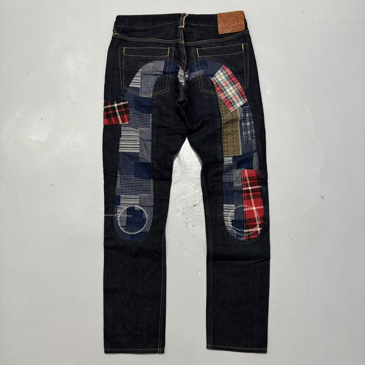 Evisu EVISU CHECKERED PATCH WORK DAICOCK STRAIGHT CUT JEANS Size US 32 / EU 48 - 1 Thumbnail