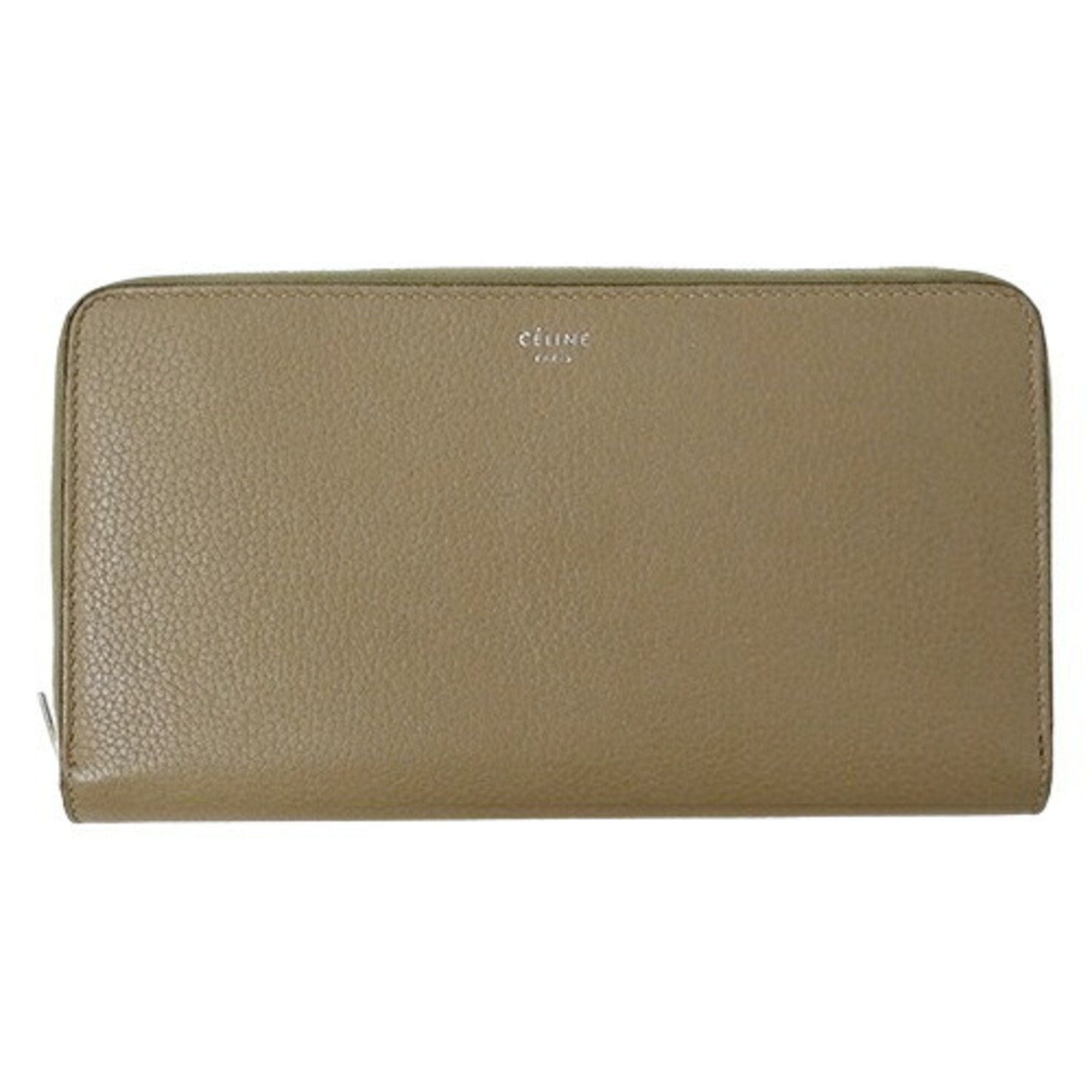 image of Celine Wallet Women's Brand Long Leather Large Zip Multifunction Beige Round Zipper in White