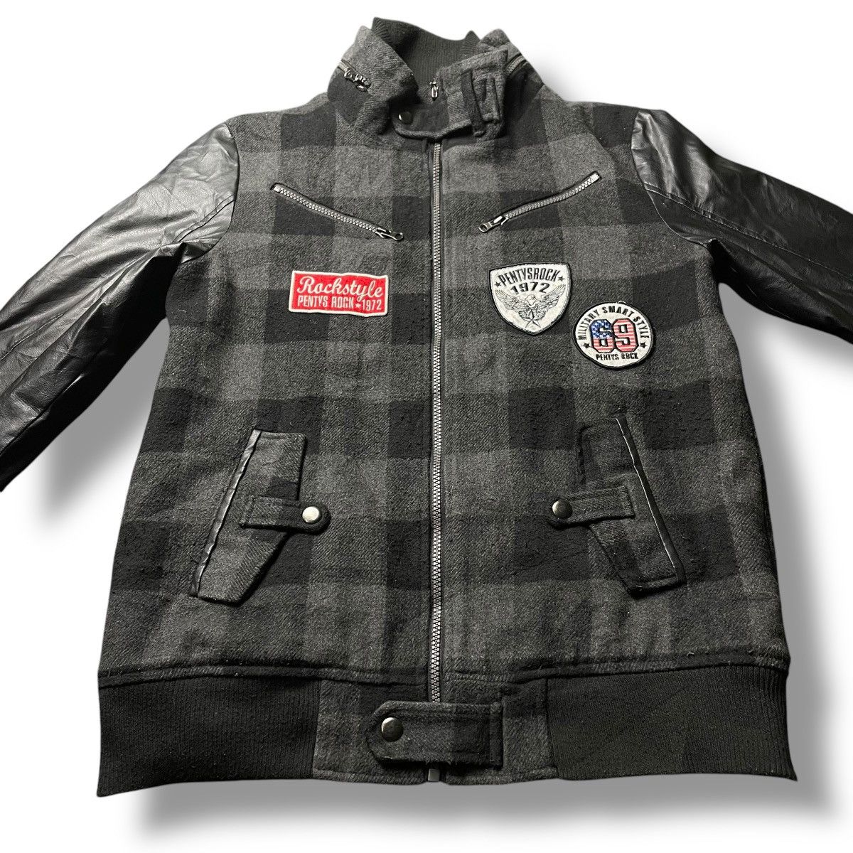 Hysteric Glamour PENTYS ROCK PATCHWORK CHECKERED WOOL + LEATHER BOMBER JACKET Size US M / EU 48-50 / 2 - 4 Thumbnail