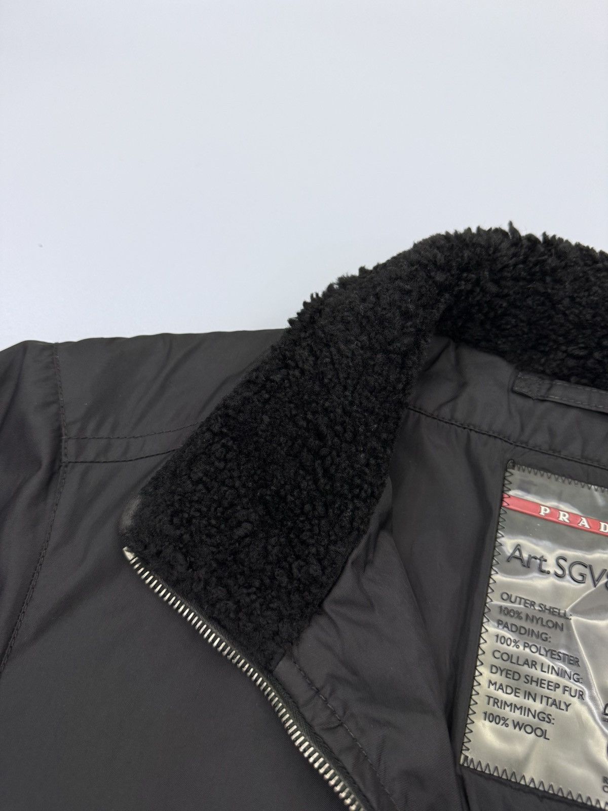 Prada 🔥Archived🔥90s PRADA Padded Dyed Sheep Fur Black Nylon Bomber Size US M / EU 48-50 / 2 - 6 Thumbnail
