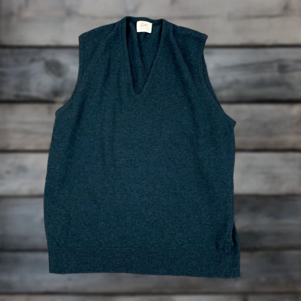 Hardy Amies VINTAGE Hardy Amies Wool Vest V-Neck Sleeveless Lambs Wool Blue XL England Made Mens Vest Size US XL / EU 56 / 4 - 1 Thumbnail