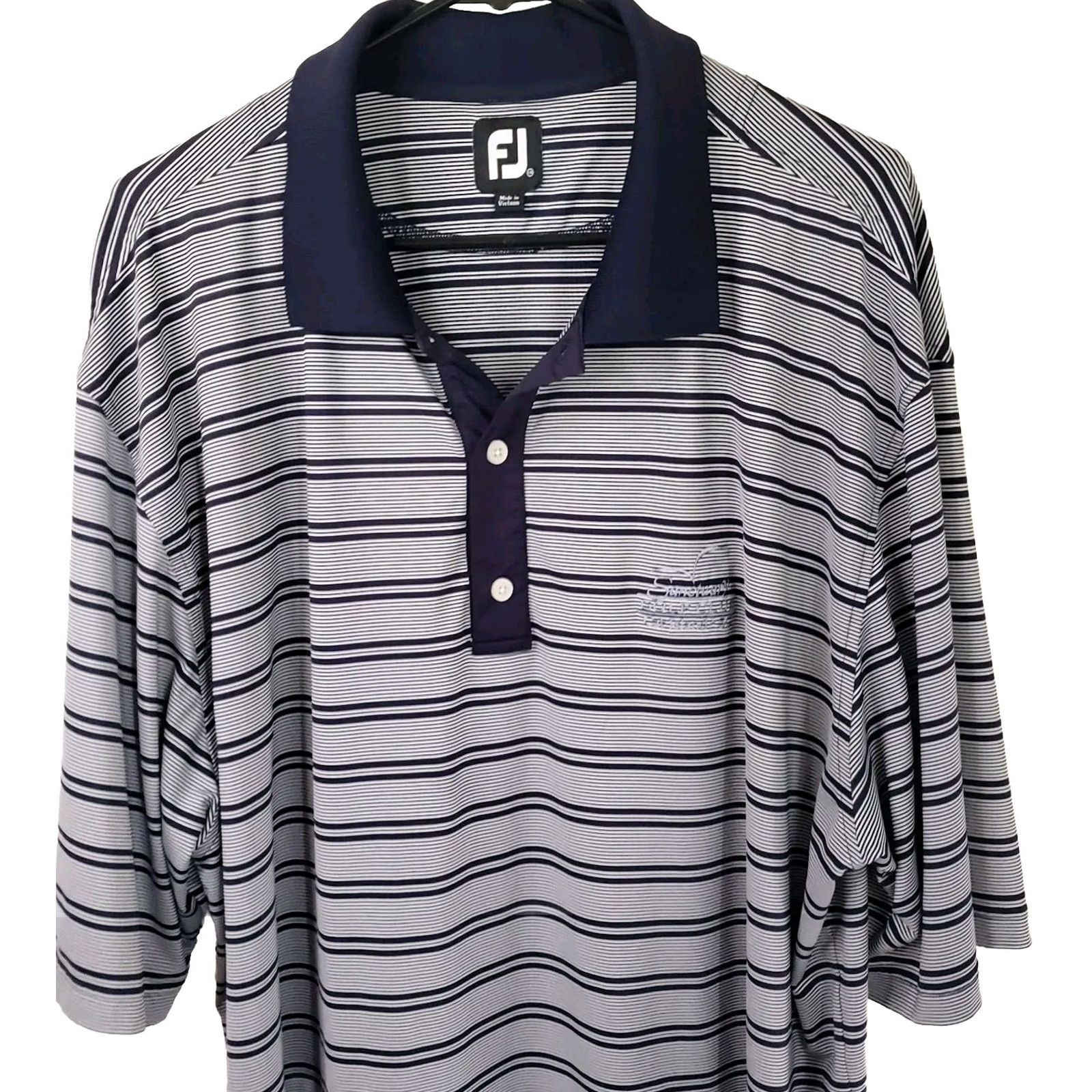 Footjoy FootJoy FJ Polo Shirt Navy Blue Gray Striped Short Sleeve 2XL Mens Golf Shirt Shirt Regular Fit Logo Lightweight Stretch Polo Size US XXL / EU 58 / 5 - 2 Thumbnail