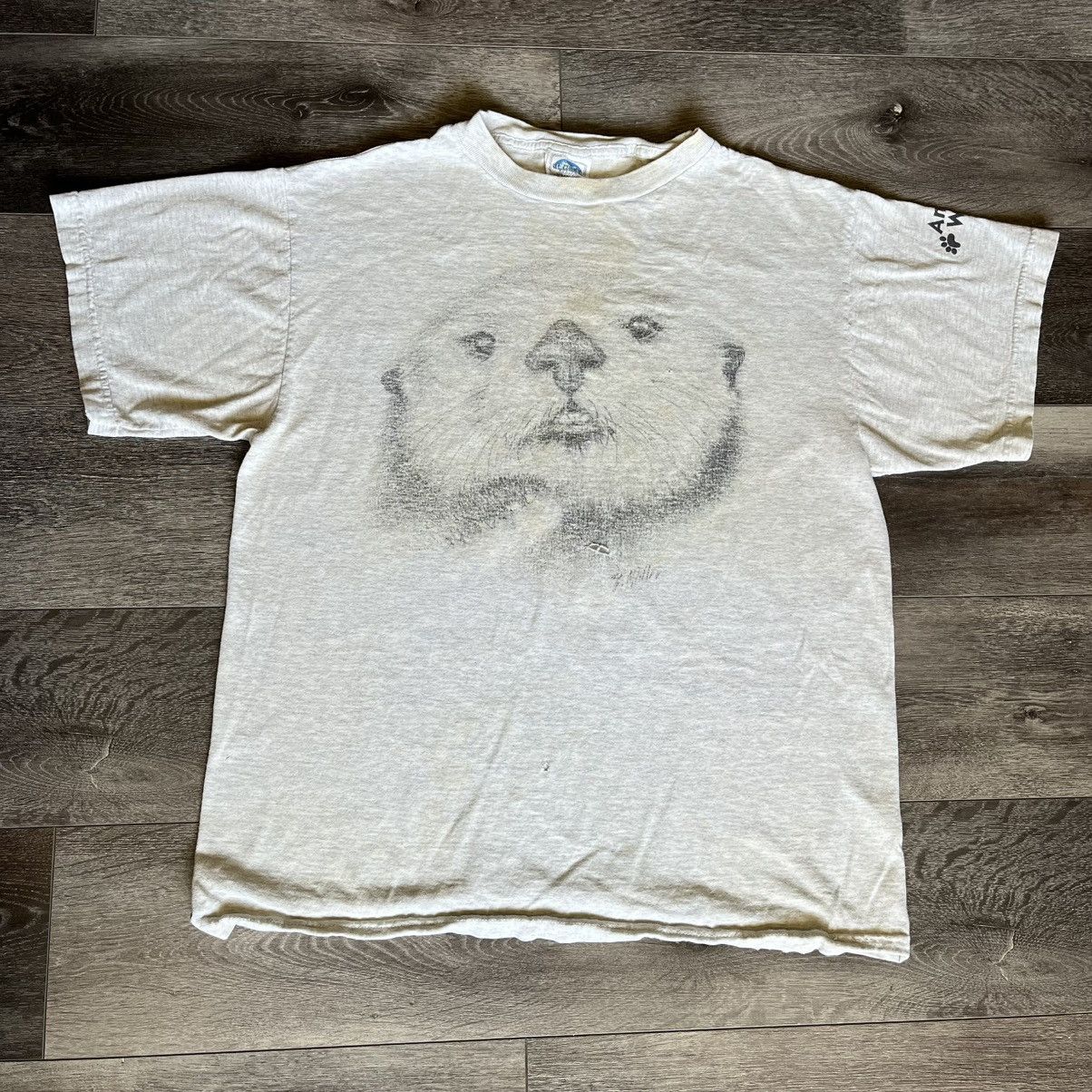 Vintage Vintage 1990s Animal World Otter Face Zoo Graphic Faded Tee Size US L / EU 52-54 / 3 - 1 Thumbnail