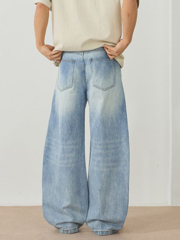 Vintage Washed distressed men's wide-leg loose curved jeans Size US 32 / EU 48 - 4 Thumbnail