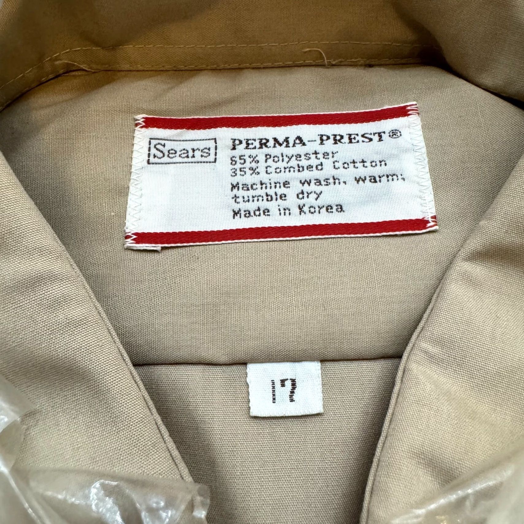 Vintage VINTAGE 80s Sears Dress Shirt Large Mens 17 35 Khaki Beige Tan Perma-Prest NEW Mens Shirt Regular Size 17 Beige 80s Sears Dress Shirt Size 46R - 5 Thumbnail