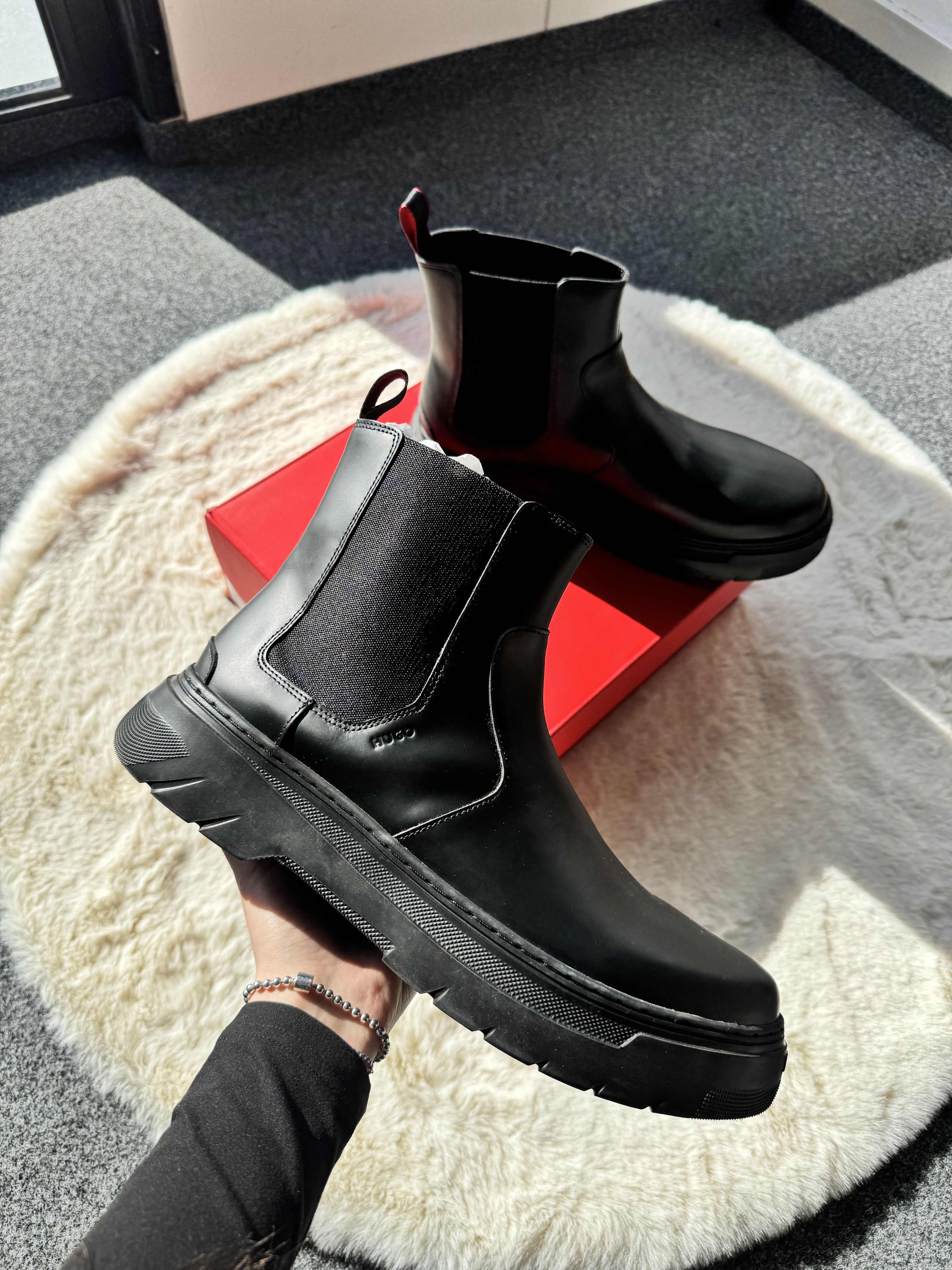 Hugo Boss Hugo Urian black leather men's ankle chelsea boots Size US 12 / EU 45 - 1 Thumbnail