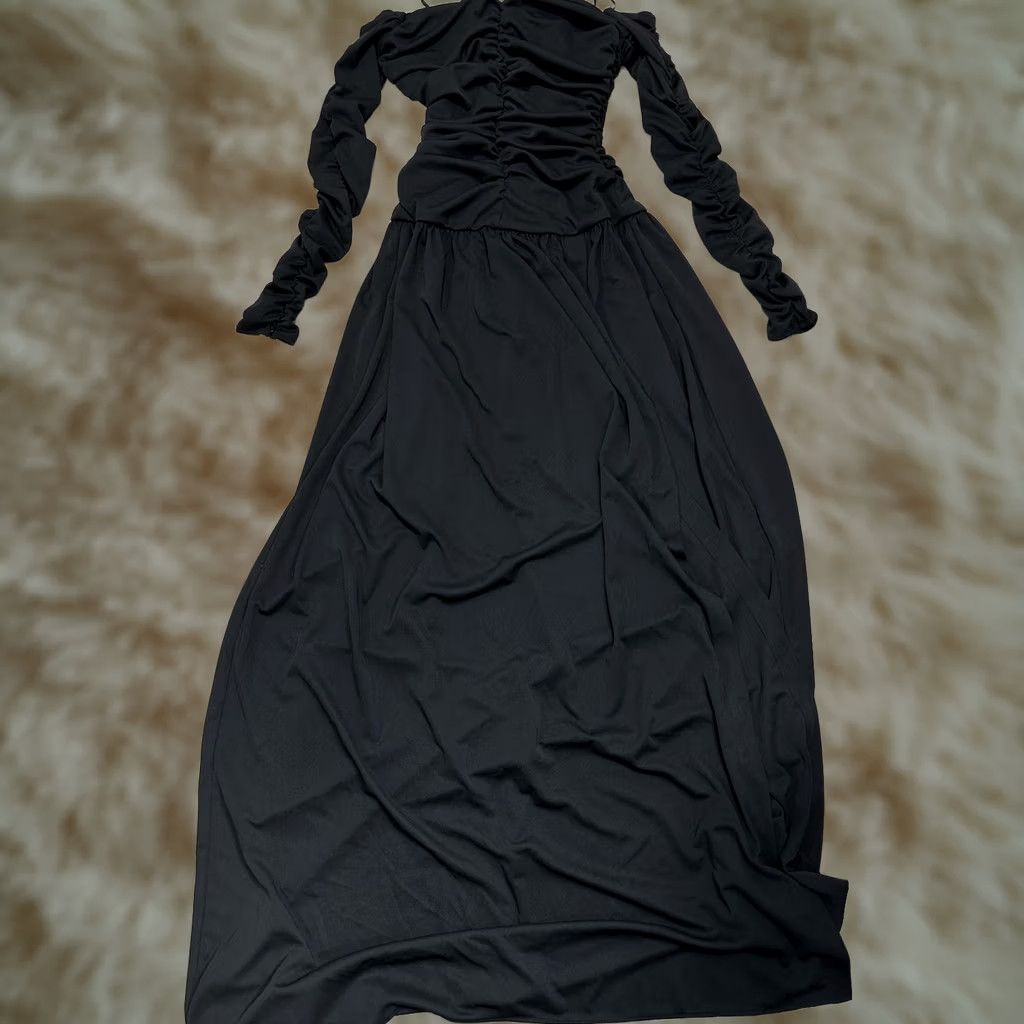 Tanya Taylor TANYA TAYLOR Marla Ruched Long Sleeve Maxi Dress Black Long Slit Gothic Size 2 Size XS / US 0-2 / IT 36-38 - 1 Thumbnail
