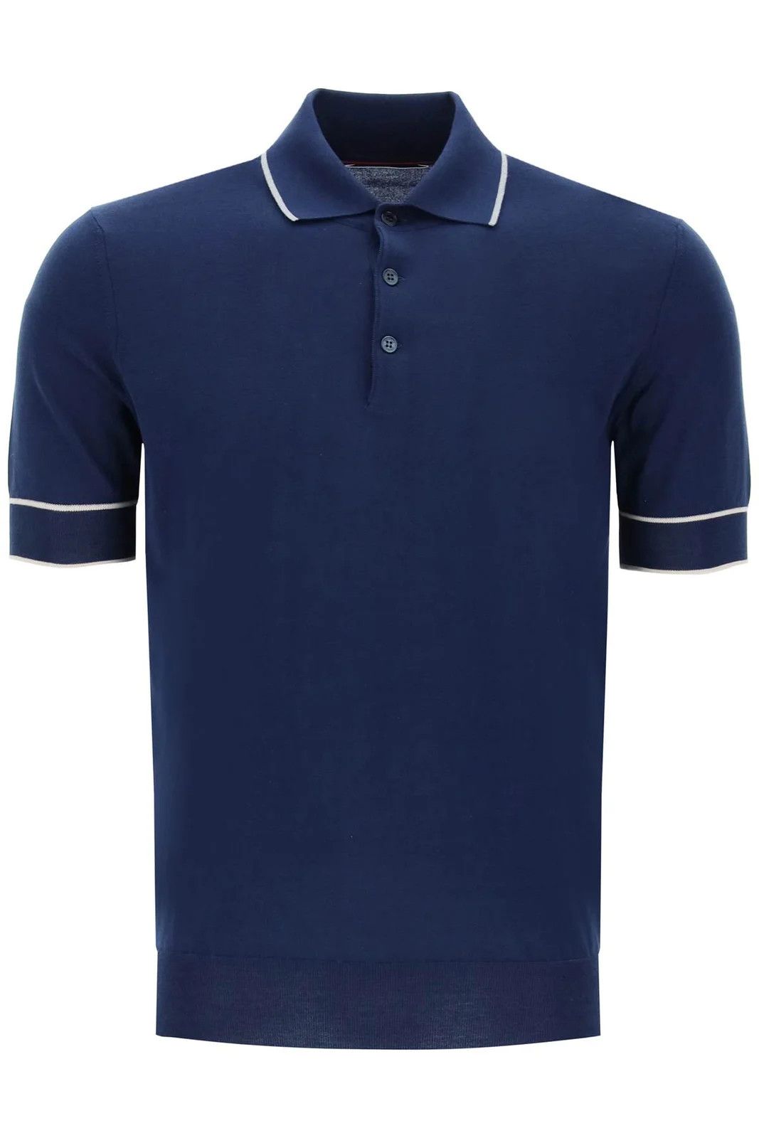Brunello Cucinelli o1w1db10725 Knitted Short Sleeved Polo Shirt in Navy Blue Size US L / EU 52-54 / 3 - 1 Thumbnail