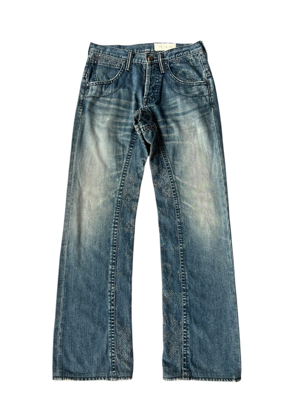 Handmade Mizra Hand Made in Japan Distressed Boro Denim Bootcut Jeans Size US 30 / EU 46 - 1 Thumbnail