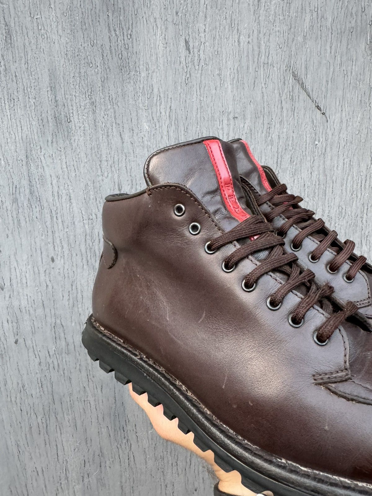 Prada × Vintage Prada Vintage Leather Brown Red Tab Boots size 39 Size US 8.5 / IT 38.5 - 9 Thumbnail