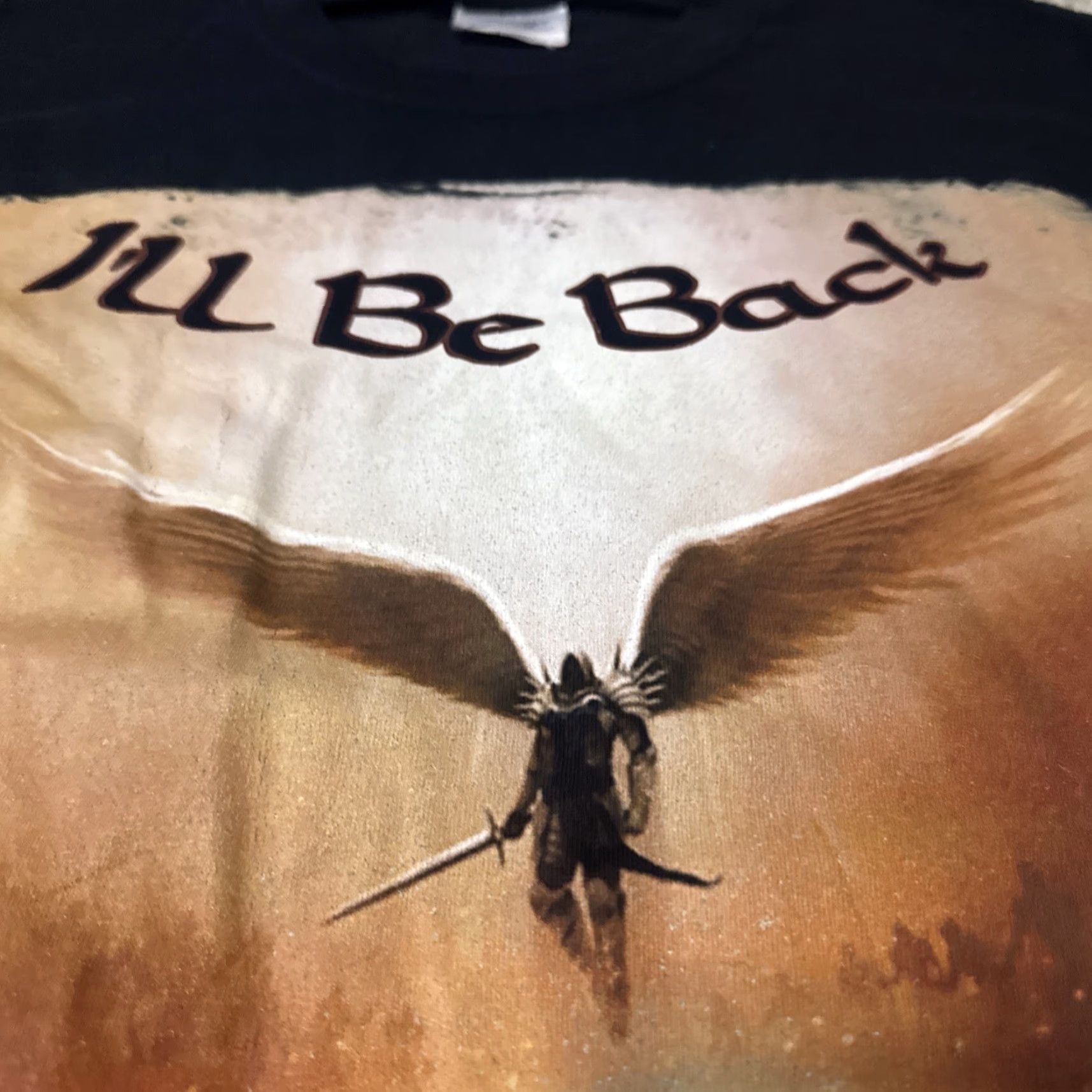 Port & Company VINTAGE I’ll Be Back Demon Angel Warrior Fantasy Video Game Black T-Shirt XL-T Size US XL / EU 56 / 4 - 5 Thumbnail