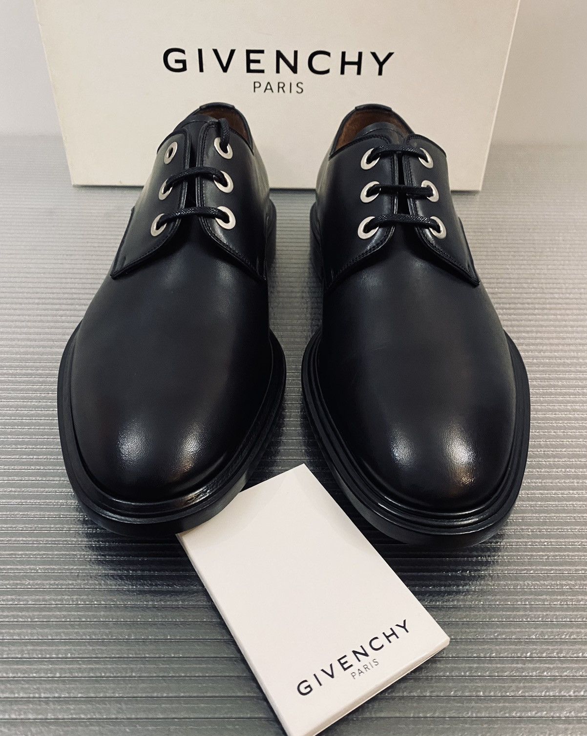 Givenchy Givenchy 🇮🇹 Paris black leather gun metal k line derby 43 NEW Size US 10 / EU 43 - 1 Thumbnail