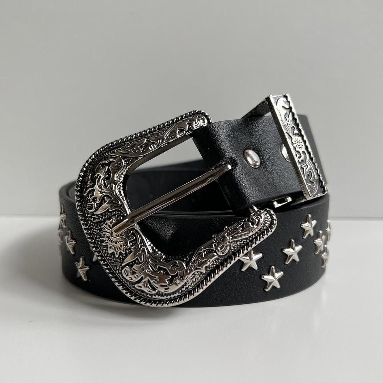 Cowboy Equipment vintage black american western cowboy boho star studded belt Size ONE SIZE - 8 Thumbnail