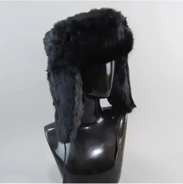 Japanese Brand Warm Natural Rabbit Fur Bomber Hat With Earflaps Size ONE SIZE - 1 Thumbnail