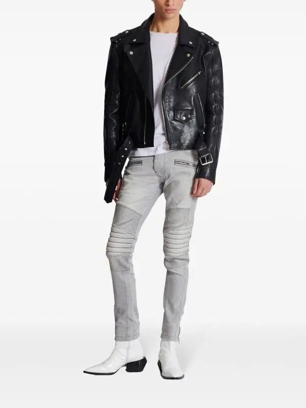 Balmain o1s1wg111025 Biker Slim Fit Mid Rise Jeans in Grey Size US 34 / EU 50 - 2 Thumbnail