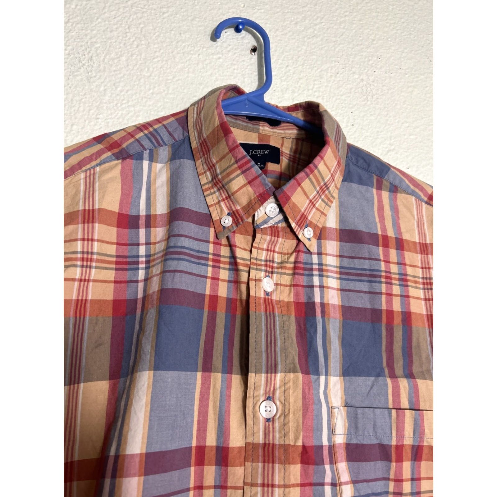 J.Crew J. Crew Mens Medium Slim Fit Short Sleeve Button-Down Plaid Shirt Red Orange Size US M / EU 48-50 / 2 - 3 Thumbnail