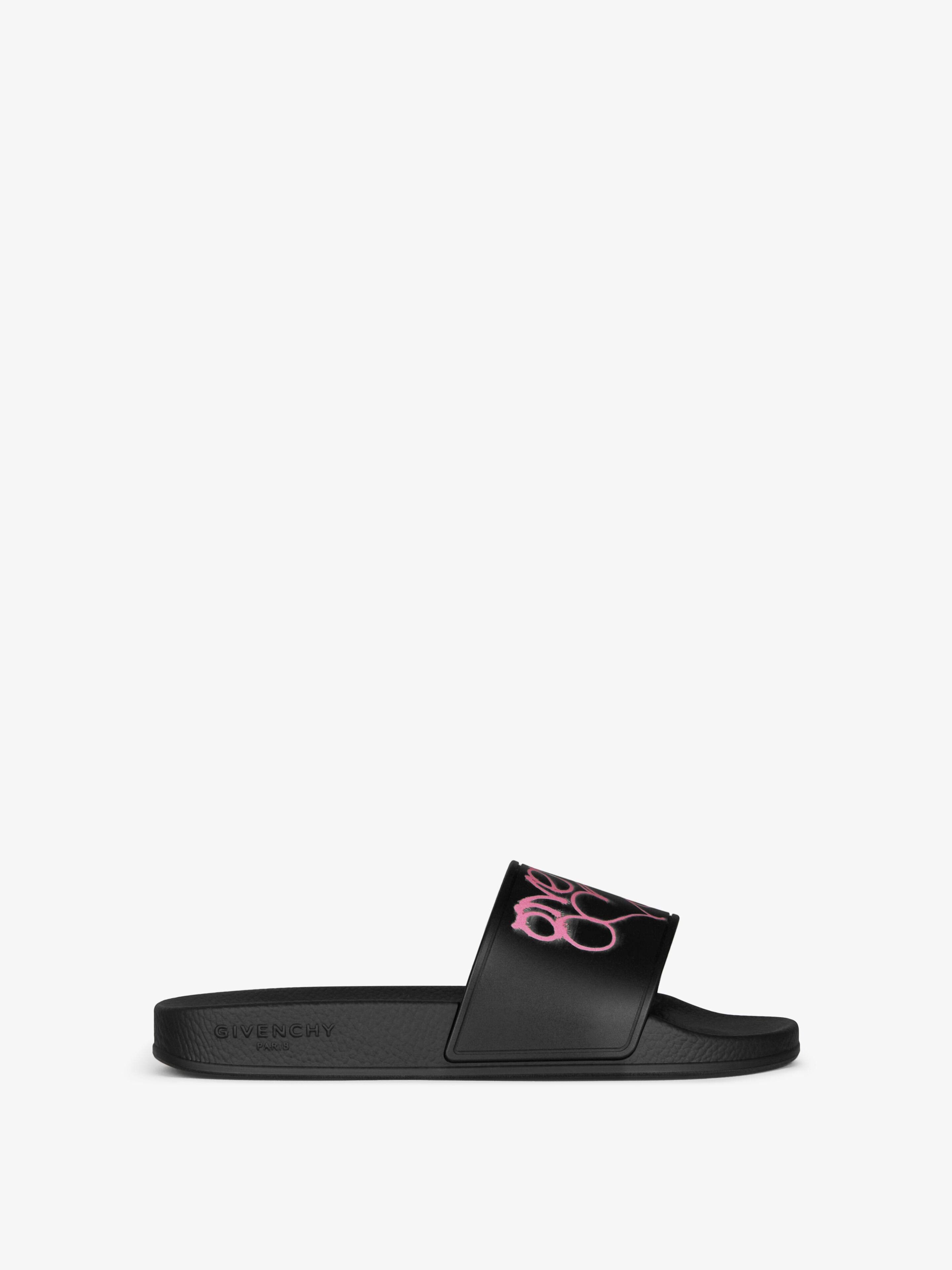 image of Givenchy O1Srvl11E0424 Slide Sandals With Love Print In Black, Women's (Size 12)