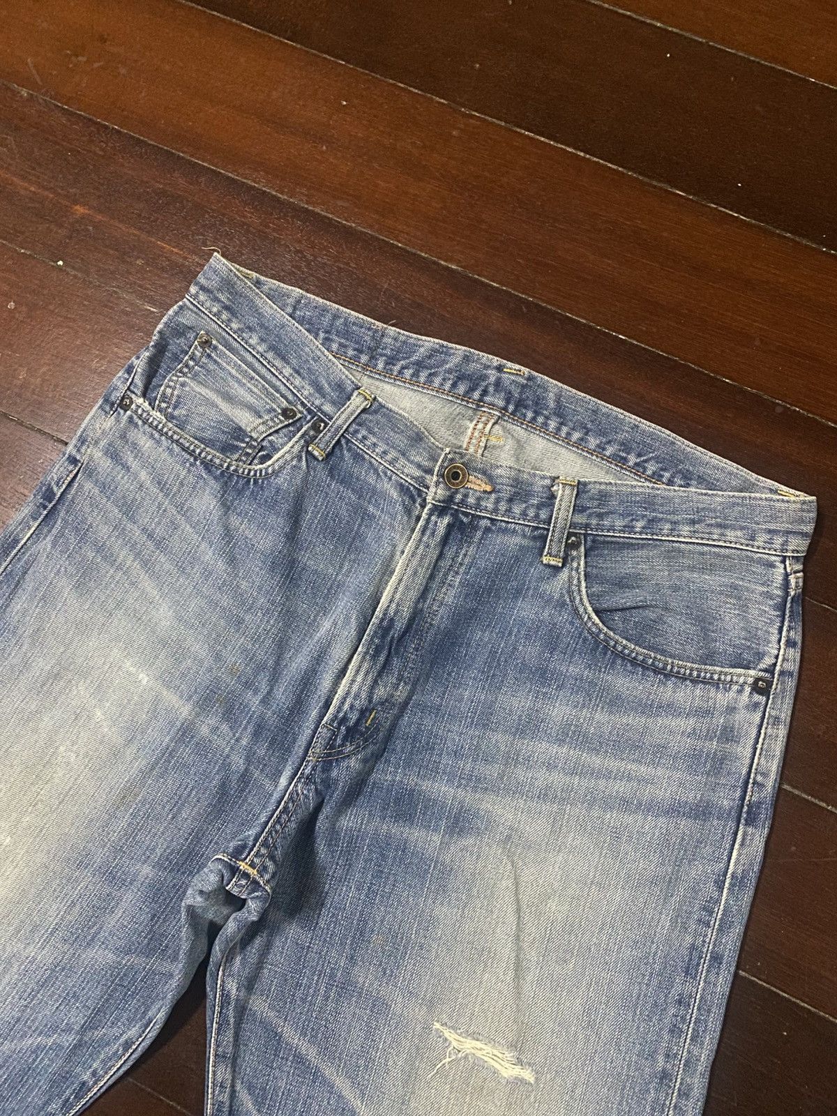 Edwin Vintage 90s Edwin 505 X mud wash distressed selvedge jeans Size US 37 - 8 Thumbnail