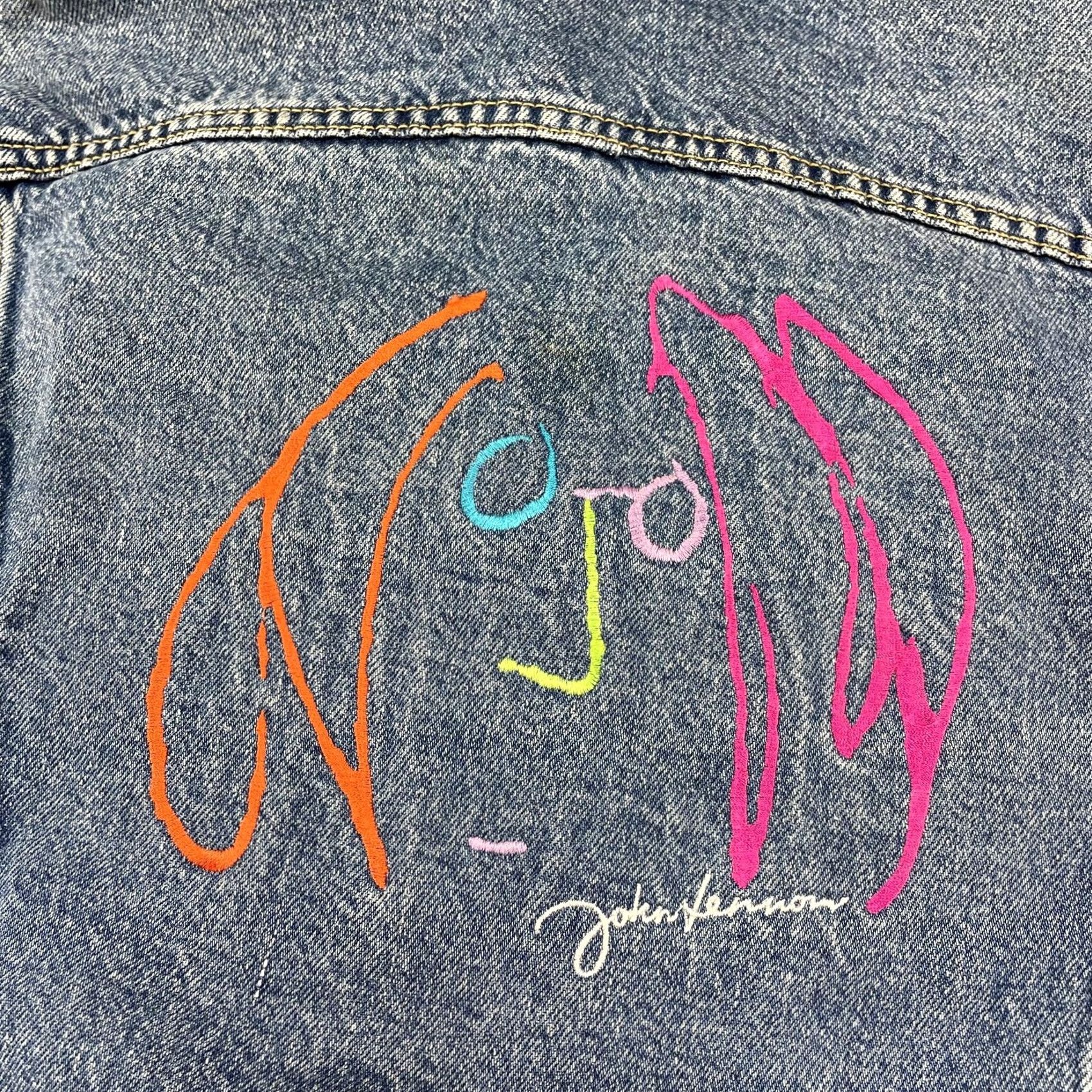 Denime VINTAGE John Lennon Denim Jacket Mens S Blue Imagine The Beatles 90s Trucker Size US S / EU 44-46 / 1 - 7 Thumbnail