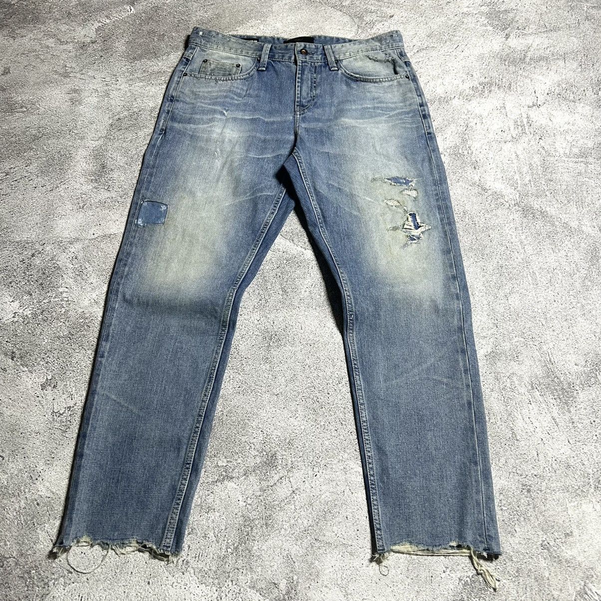 Japanese Brand Crazy Disstresed Denim PLACX CROP MILAN LOSE CROP TAPERED Size US 34 / EU 50 - 2 Thumbnail