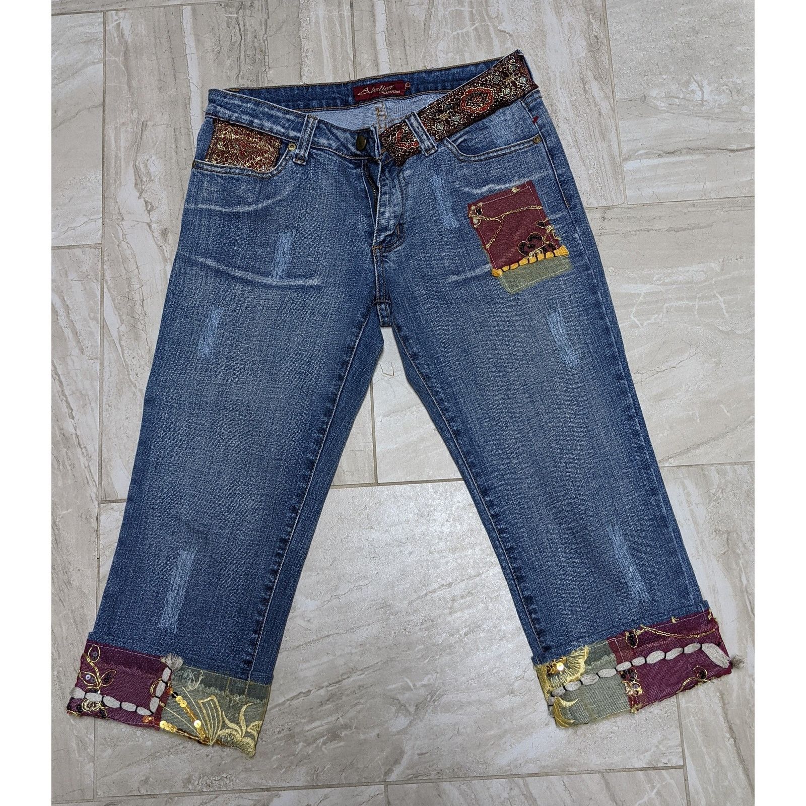 Atelier La Durance Atelier Denim Embroider Crop Jeans sz29 Size 29" - 1 Thumbnail
