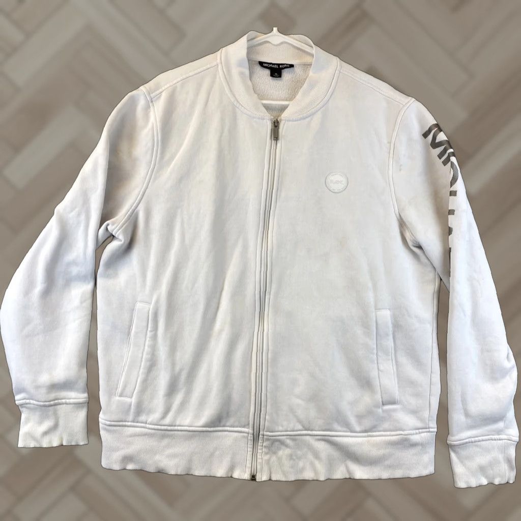 Michael Kors Full Zip Sweater Men's XL White Cotton Casual Business Winter