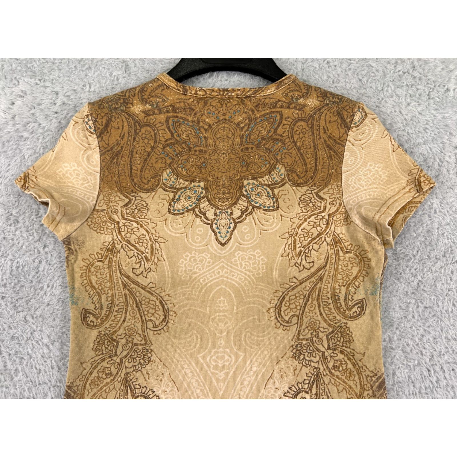 Gloria Vanderbilt Gloria Vanderbilt Women's T-Shirt Small Beige Paisley V-Neck Casual Logo Classic Designer Size S / US 4 / IT 40 - 6 Thumbnail