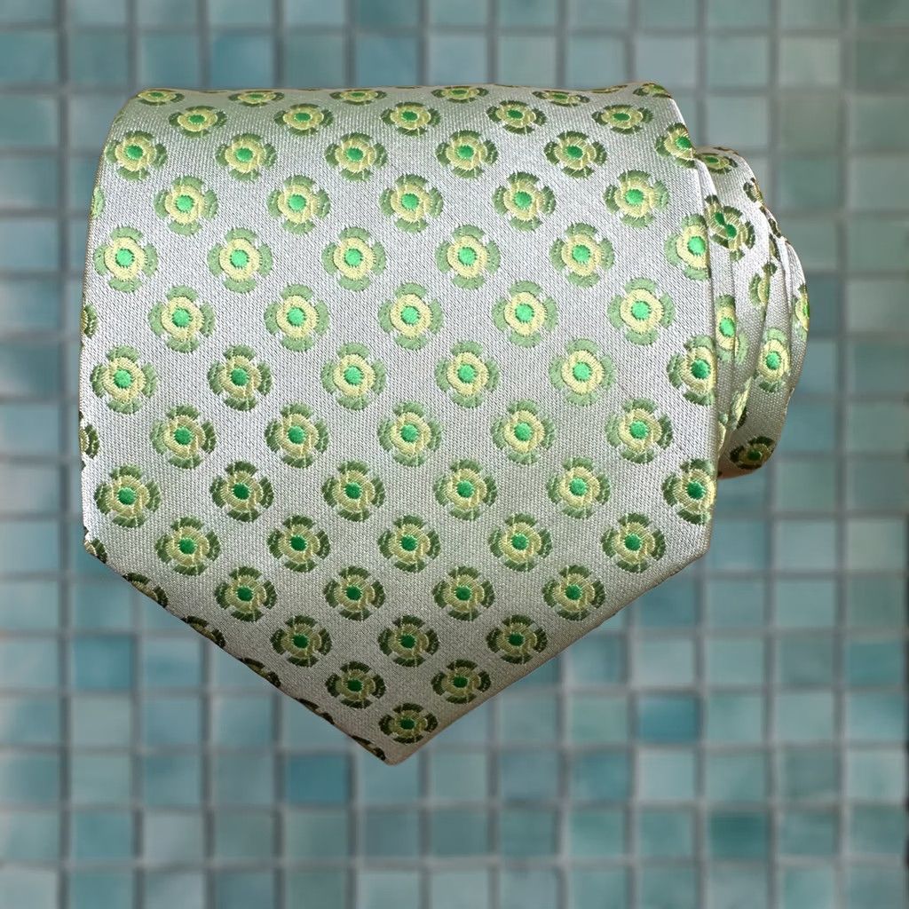Vintage Brio Mens Tie Green Geometric Medallion Pattern Polyester Classic Width Size ONE SIZE - 1 Thumbnail