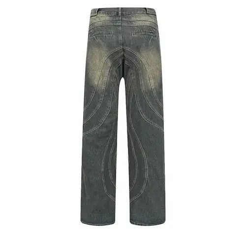 Jean Y2K Painted Circle Striped Baggy Jeans Size US 33 - 4 Thumbnail
