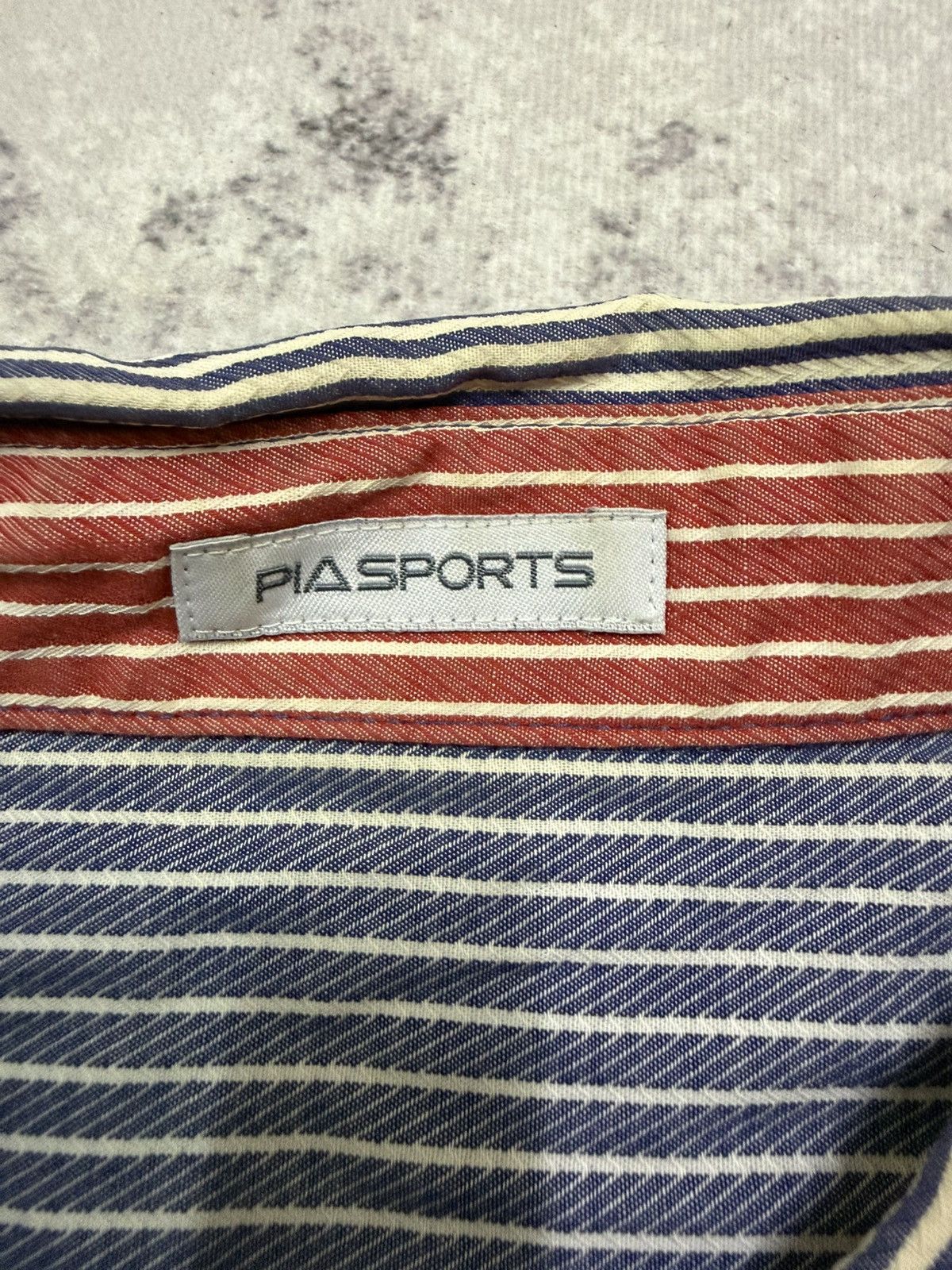 Japanese Brand Piasports Colorblock Blue Stripe Logo Chest Button Up Shirt Size US XL / EU 56 / 4 - 8 Thumbnail