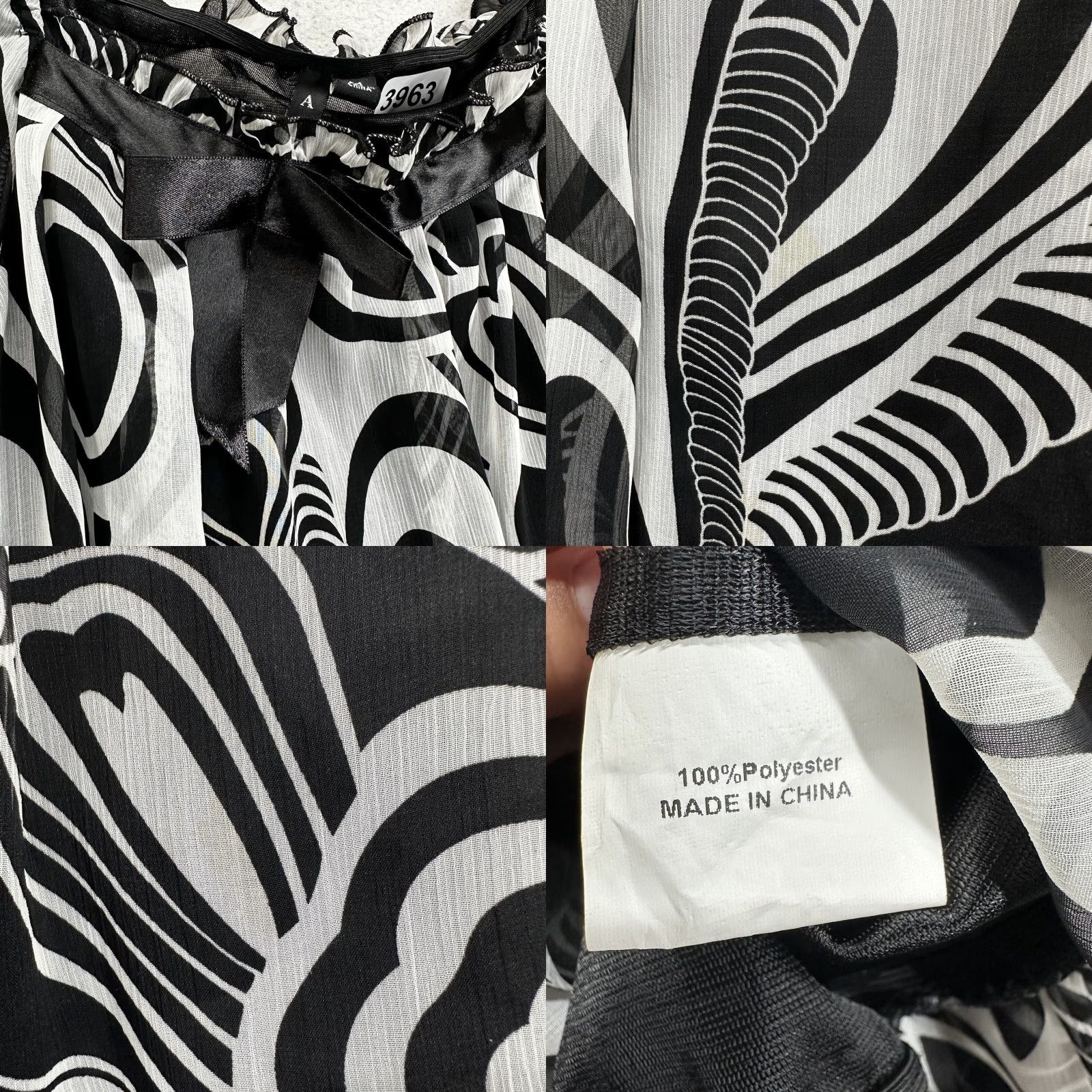 Vintage **Retro 70s Women's Medium Geometric Black & White Bow Top** User: **Retro 70s Women's Medium Geometric Black & White Bow Blouse** Size M / US 6-8 / IT 42-44 - 8 Thumbnail